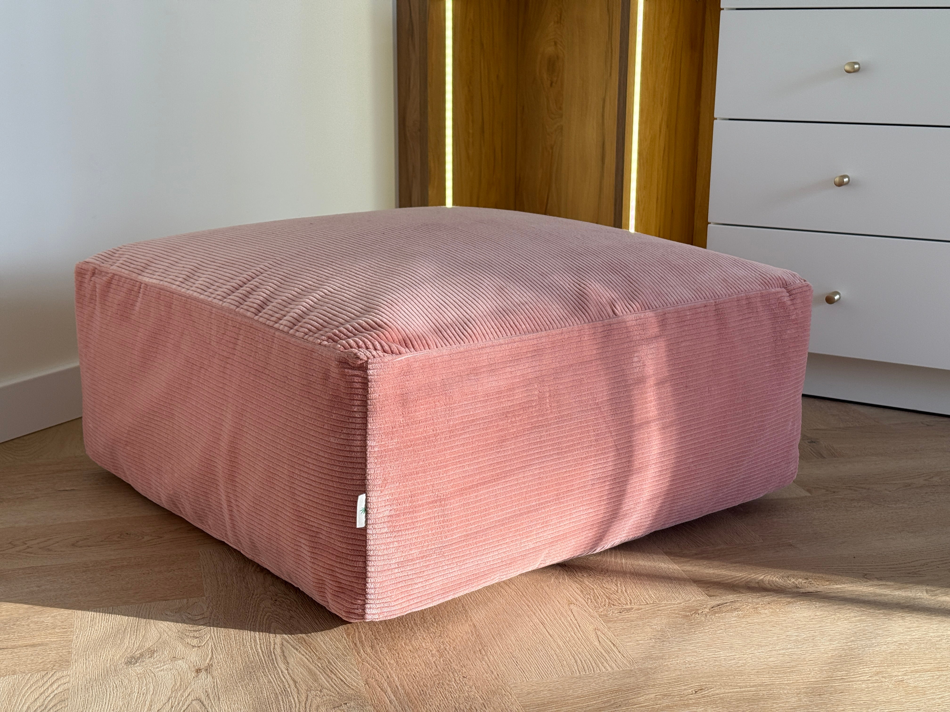 Unique HEMP Floor Cushion Marogan filled organic Hemp Fiber with removable Cover with zipper in natural cotton velvet fabric settee ottoman