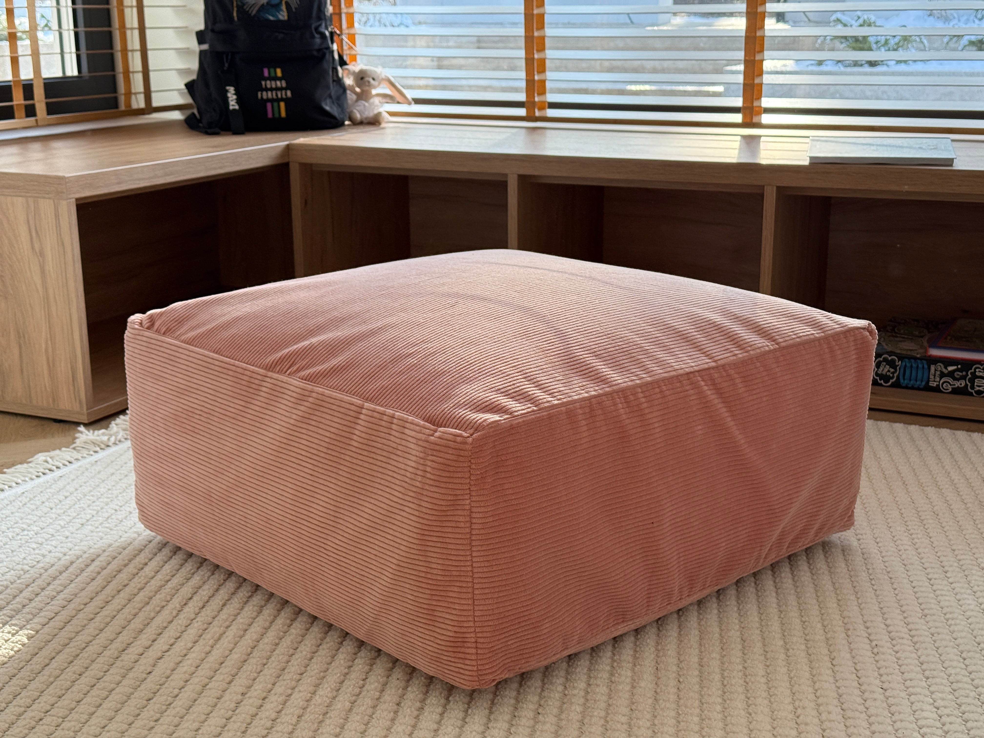 Unique HEMP Floor Cushion Marogan filled organic Hemp Fiber with removable Cover with zipper in natural cotton velvet fabric settee ottoman