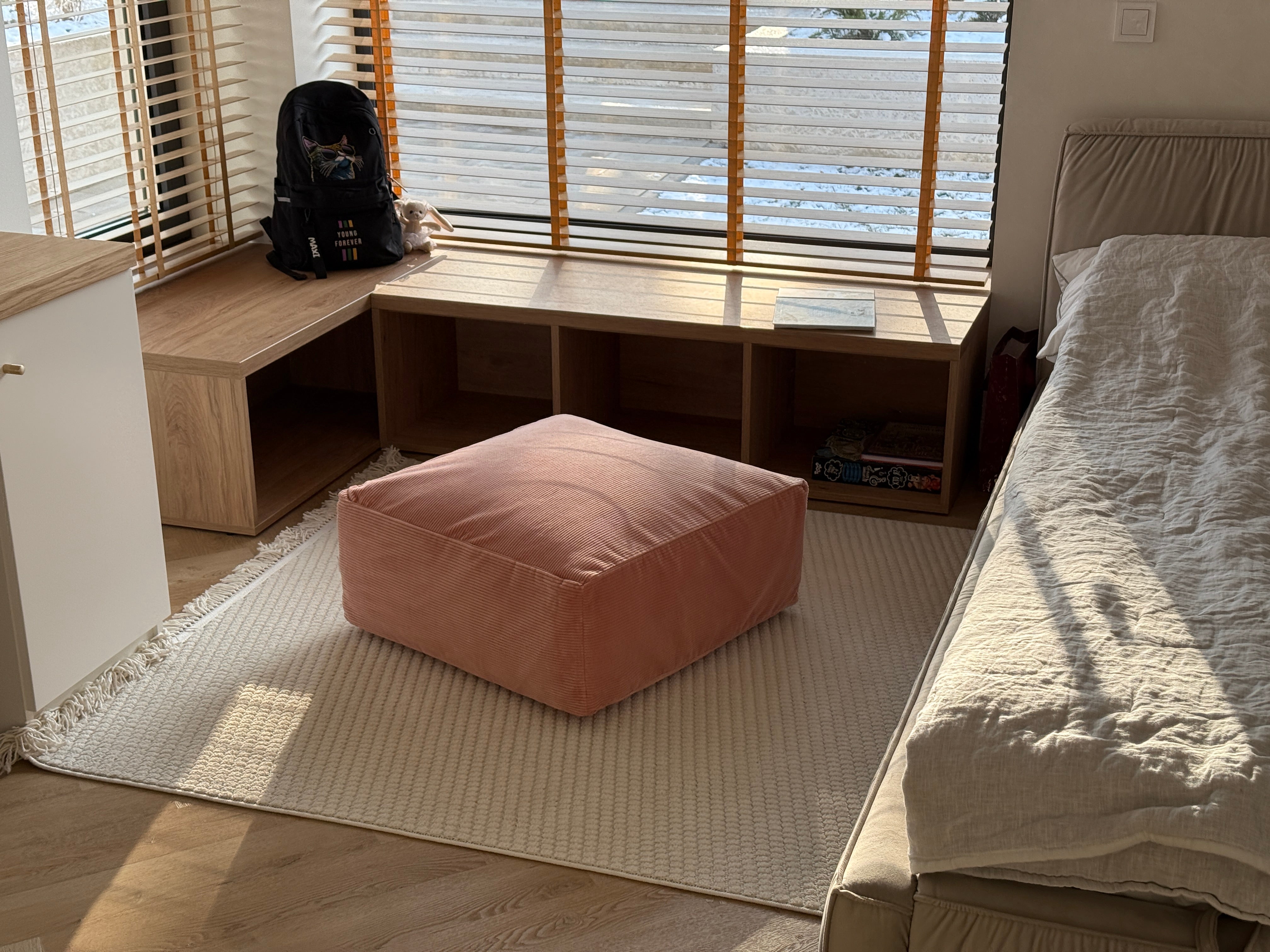 Unique HEMP Floor Cushion Marogan filled organic Hemp Fiber with removable Cover with zipper in natural cotton velvet fabric settee ottoman