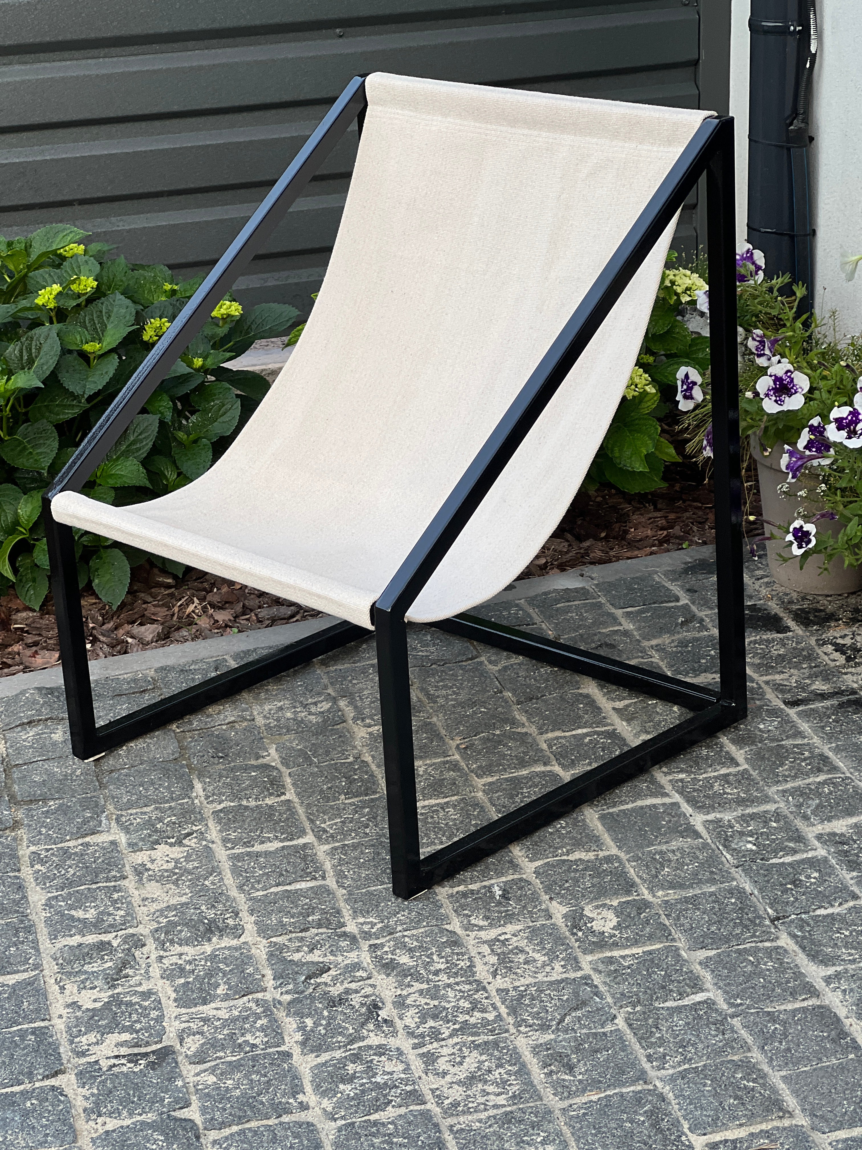 Hemp Chair Cushion with Metal Armchair Lounge Sling Chair Thick Linen Fabric Modern Minimalist Scandinavian Hand Made to order