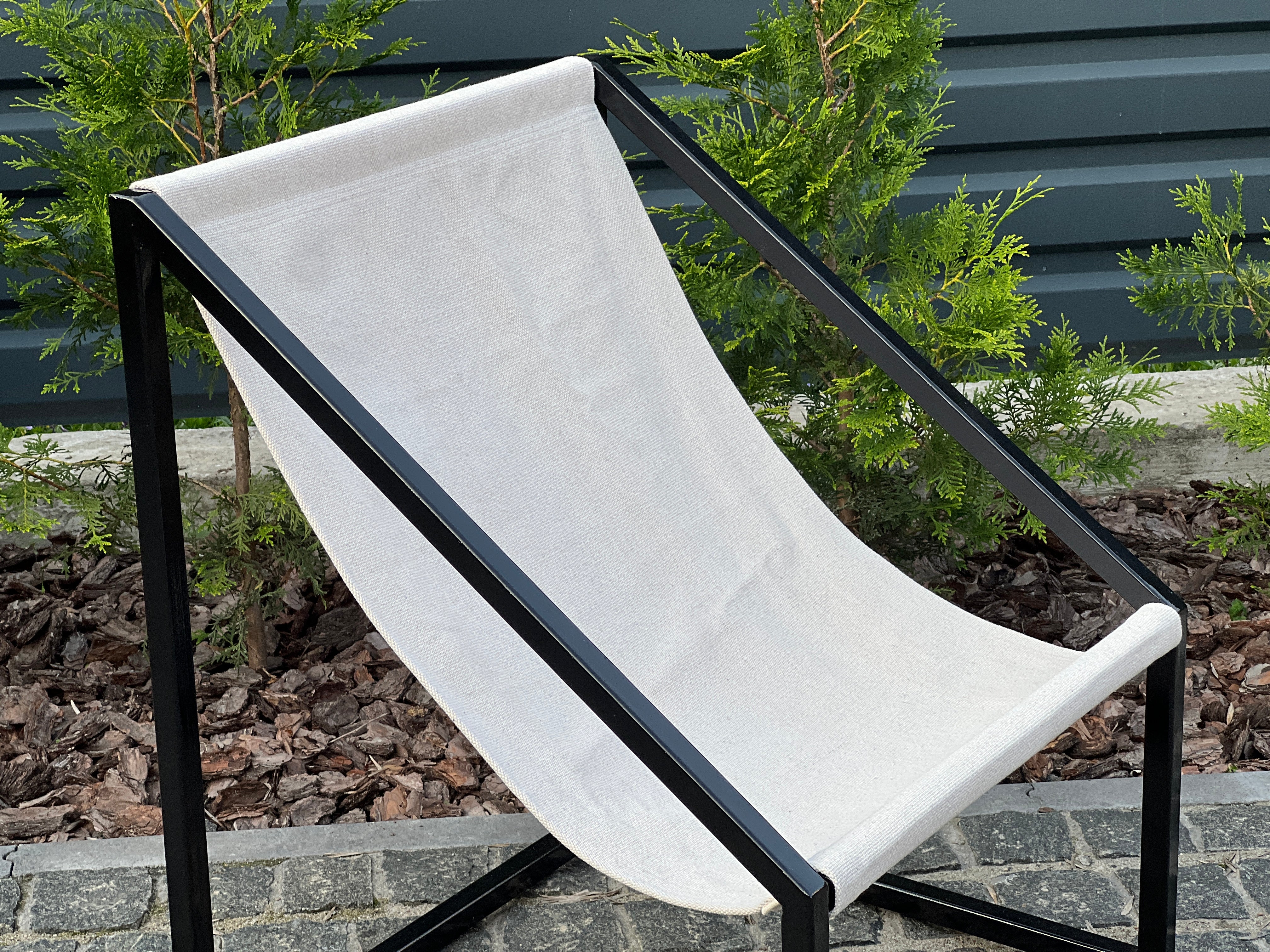 Hemp Chair Cushion with Metal Armchair Lounge Sling Chair Thick Linen Fabric Modern Minimalist Scandinavian Hand Made to order