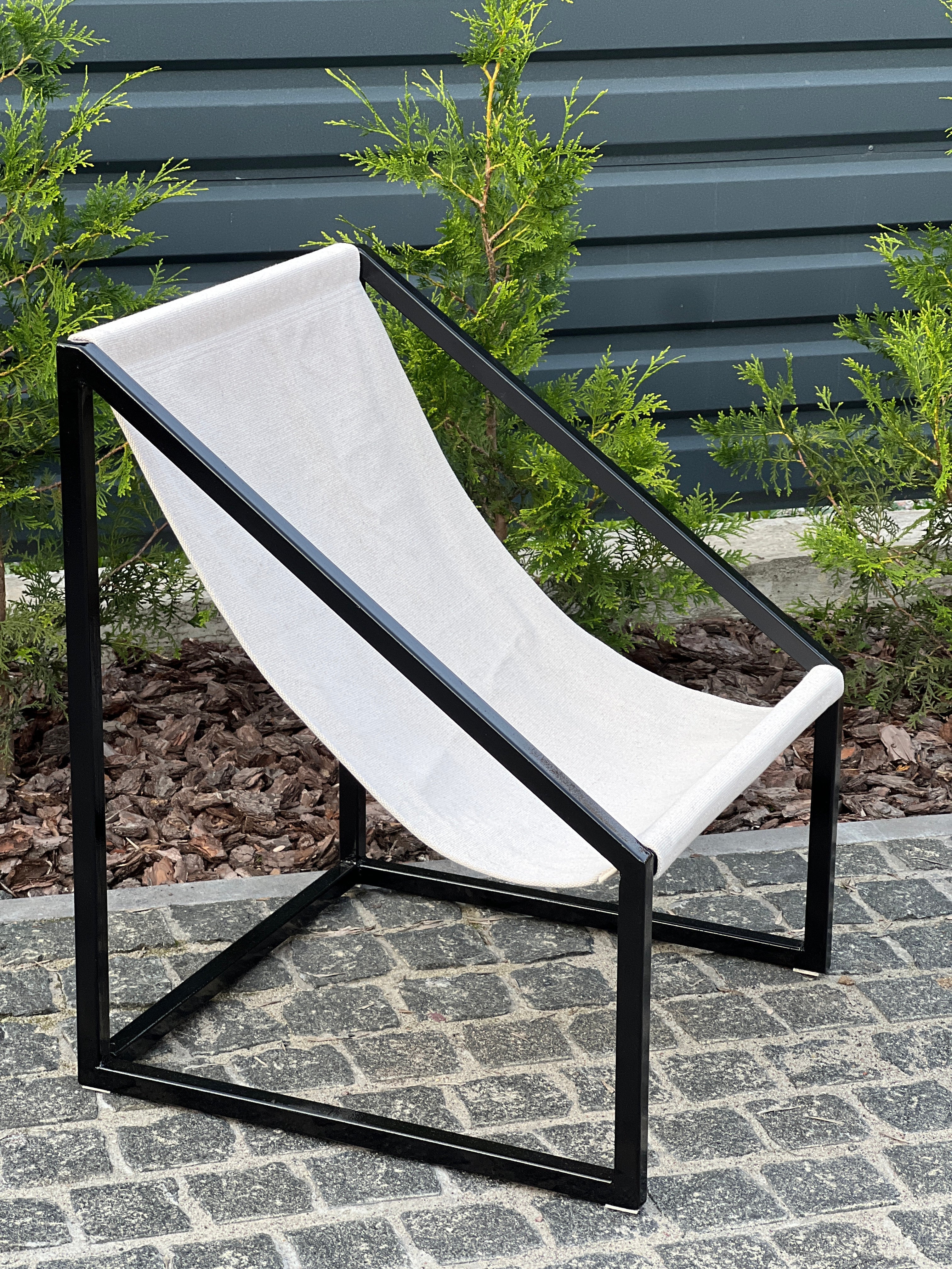 Metal Armchair Lounge Sling Chair Thick Linen Fabric Modern Minimalist Scandinavian Shipped Disassembled Hand Made to order