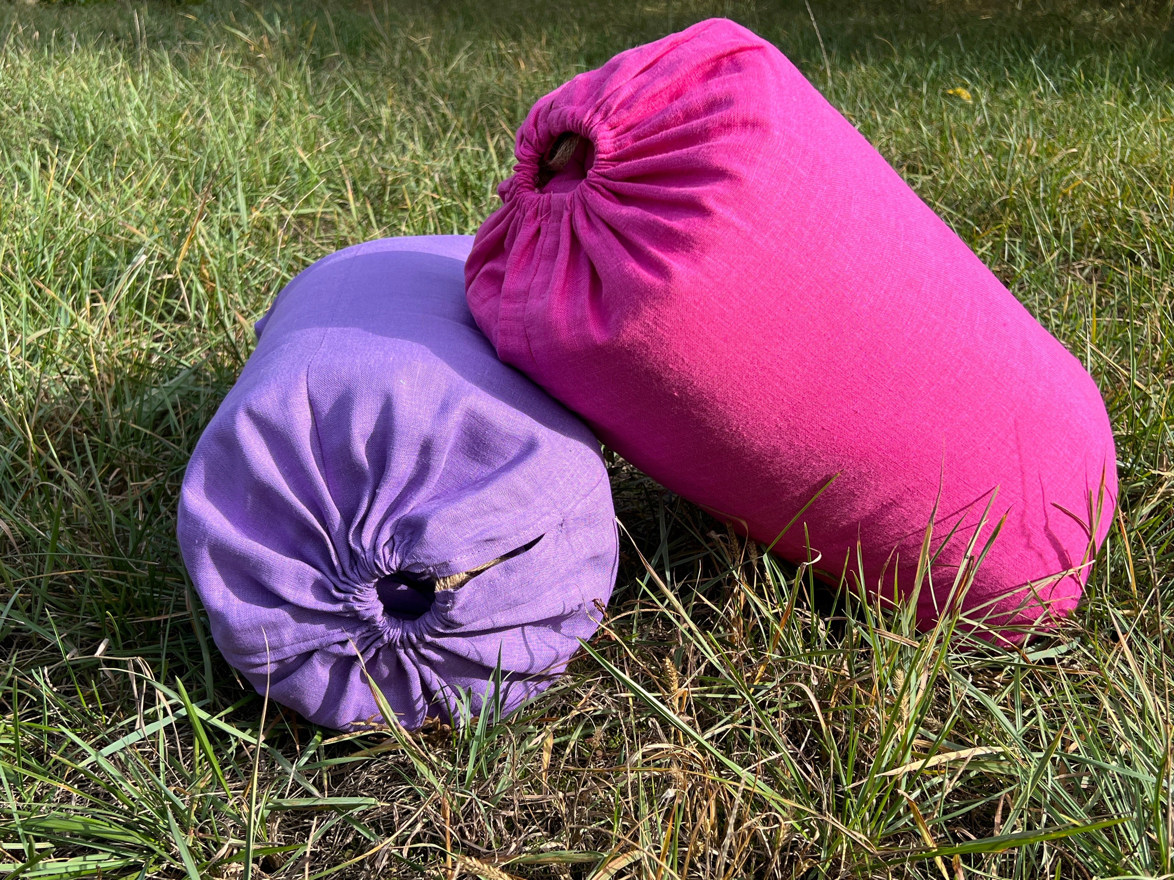 Organic HEMP Sleeping Bag in Linen Fabric bright Pink Lilac colors for your mood -organic hemp fiber filling - blanket, hand made