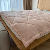 HEMP Linen viscose Blanket organic Hemp fiber filling in Natural Tender Peach Linen viscose Fabric cozy organic hand made Quilted blanket