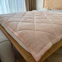 HEMP Linen viscose Blanket organic Hemp fiber filling in Natural Tender Peach Linen viscose Fabric cozy organic hand made Quilted blanket
