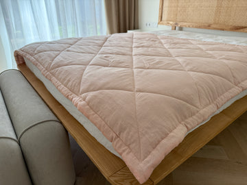 HEMP Linen viscose Blanket organic Hemp fiber filling in Natural Tender Peach Linen viscose Fabric cozy organic hand made Quilted blanket