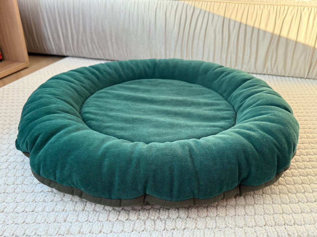 Round Hemp Green Pet Bed Cot Filled Organic Hemp Fiber in soft green 100% Cotton Velvet fabric house eco-friendly Gift for cat dog