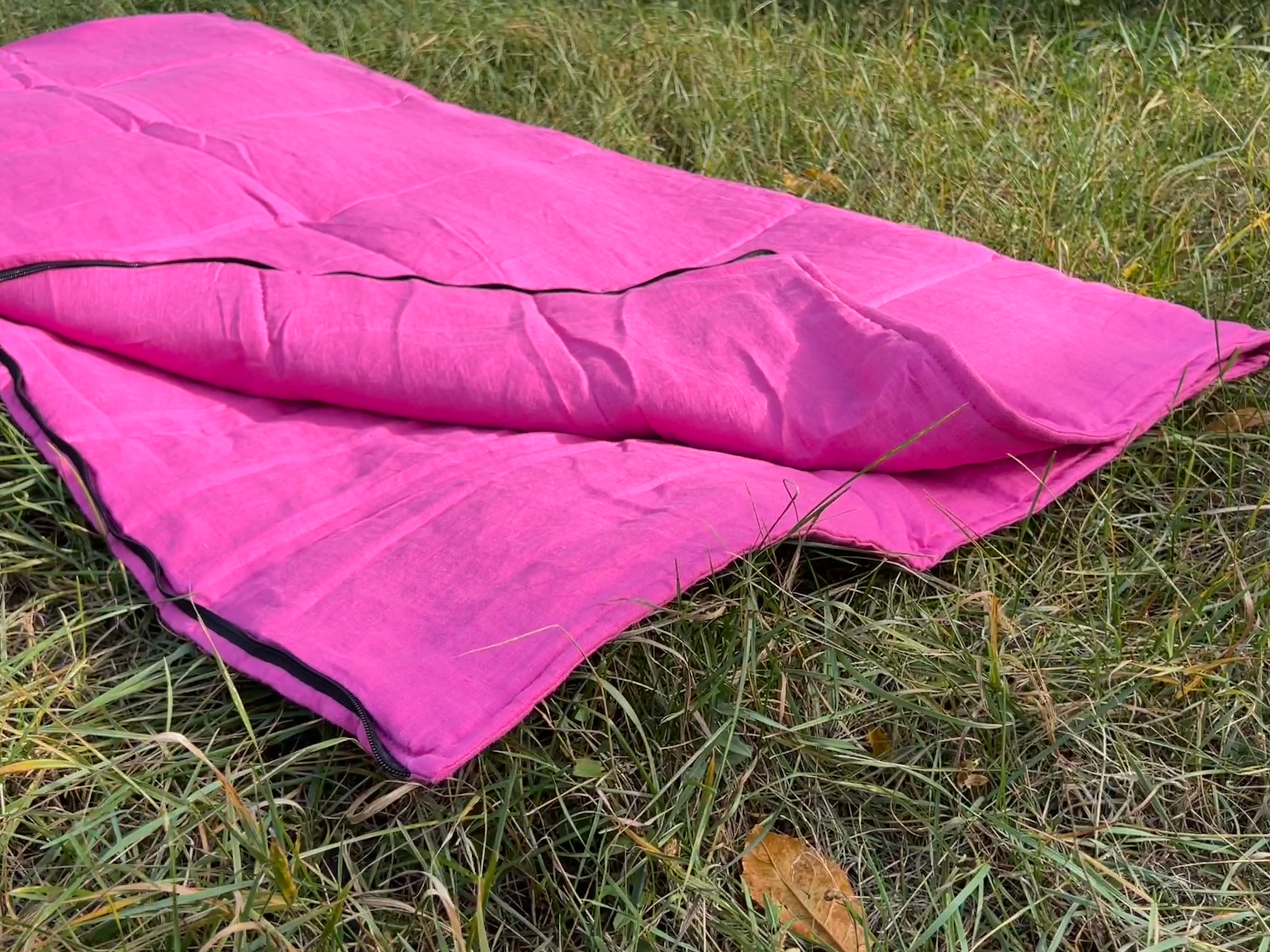 Organic HEMP Sleeping Bag in Linen Fabric bright Pink Lilac colors for your mood -organic hemp fiber filling - blanket, hand made
