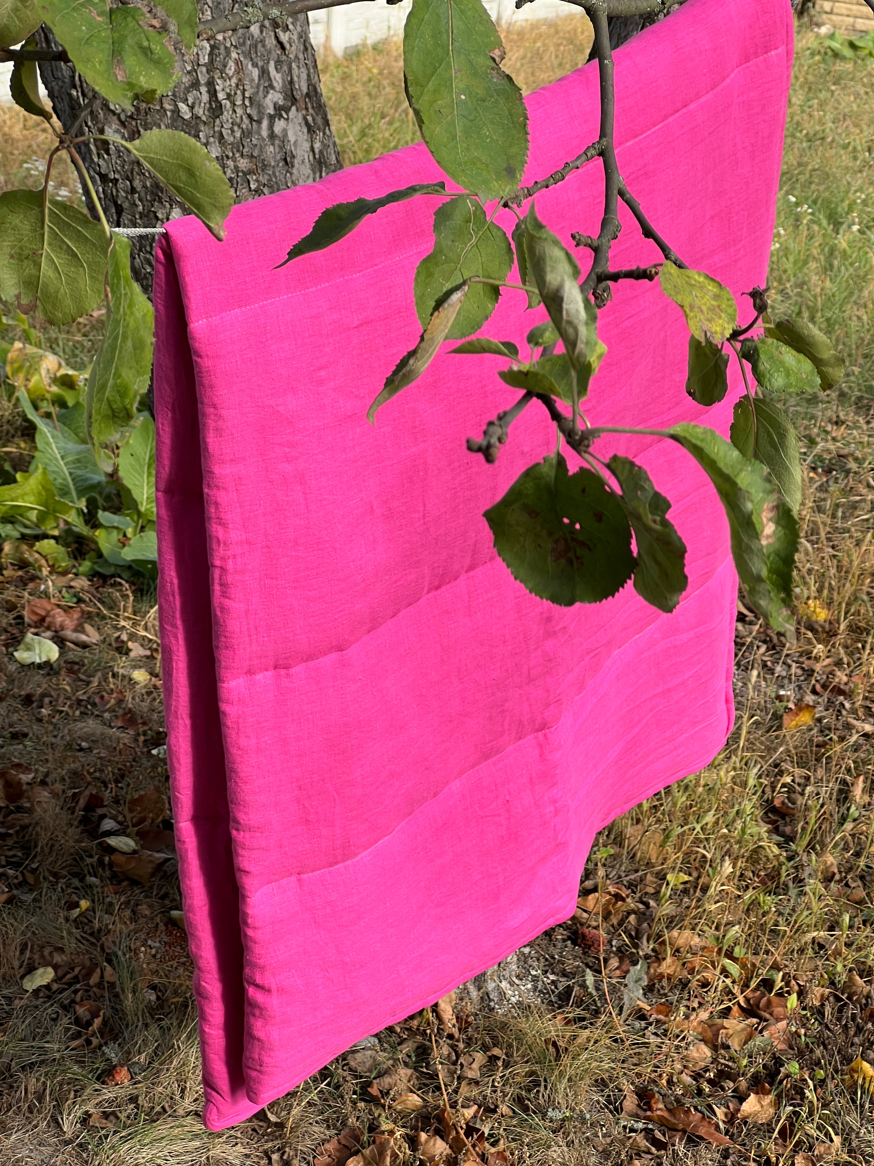 Organic HEMP Sleeping Bag in Linen Fabric bright Pink Lilac colors for your mood -organic hemp fiber filling - blanket, hand made