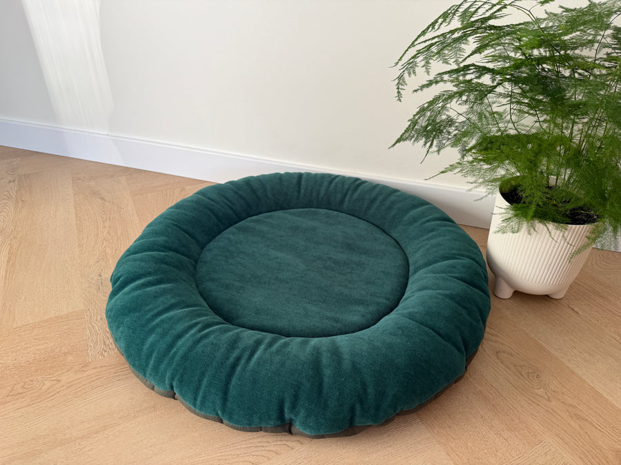 Round Hemp Green Pet Bed Cot Filled Organic Hemp Fiber in soft green 100% Cotton Velvet fabric house eco-friendly Gift for cat dog