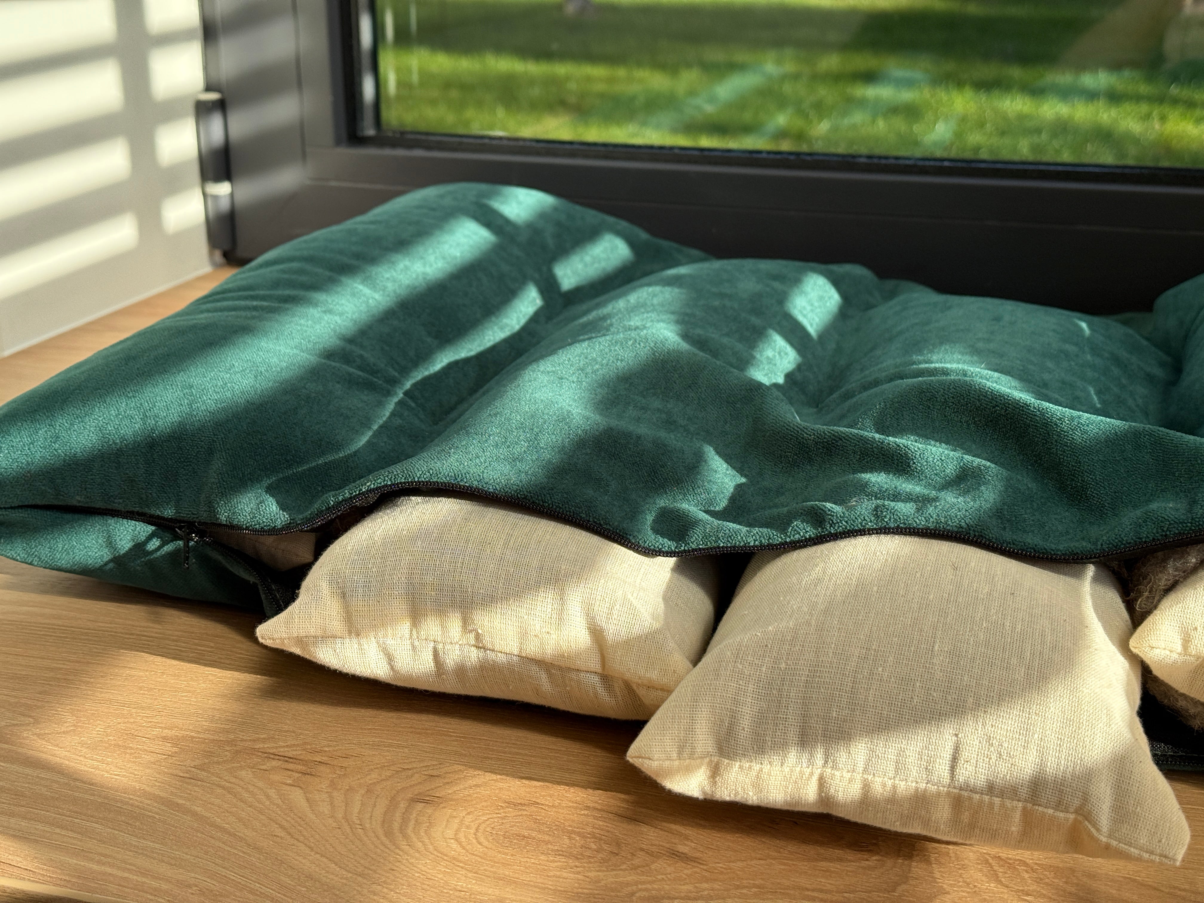 20"x24" (50x60 cm) Hemp Pet Mat Pad Cushion with Removable Washable Cotton Green Velvet Cover filled Organic Hemp Fiber Filler