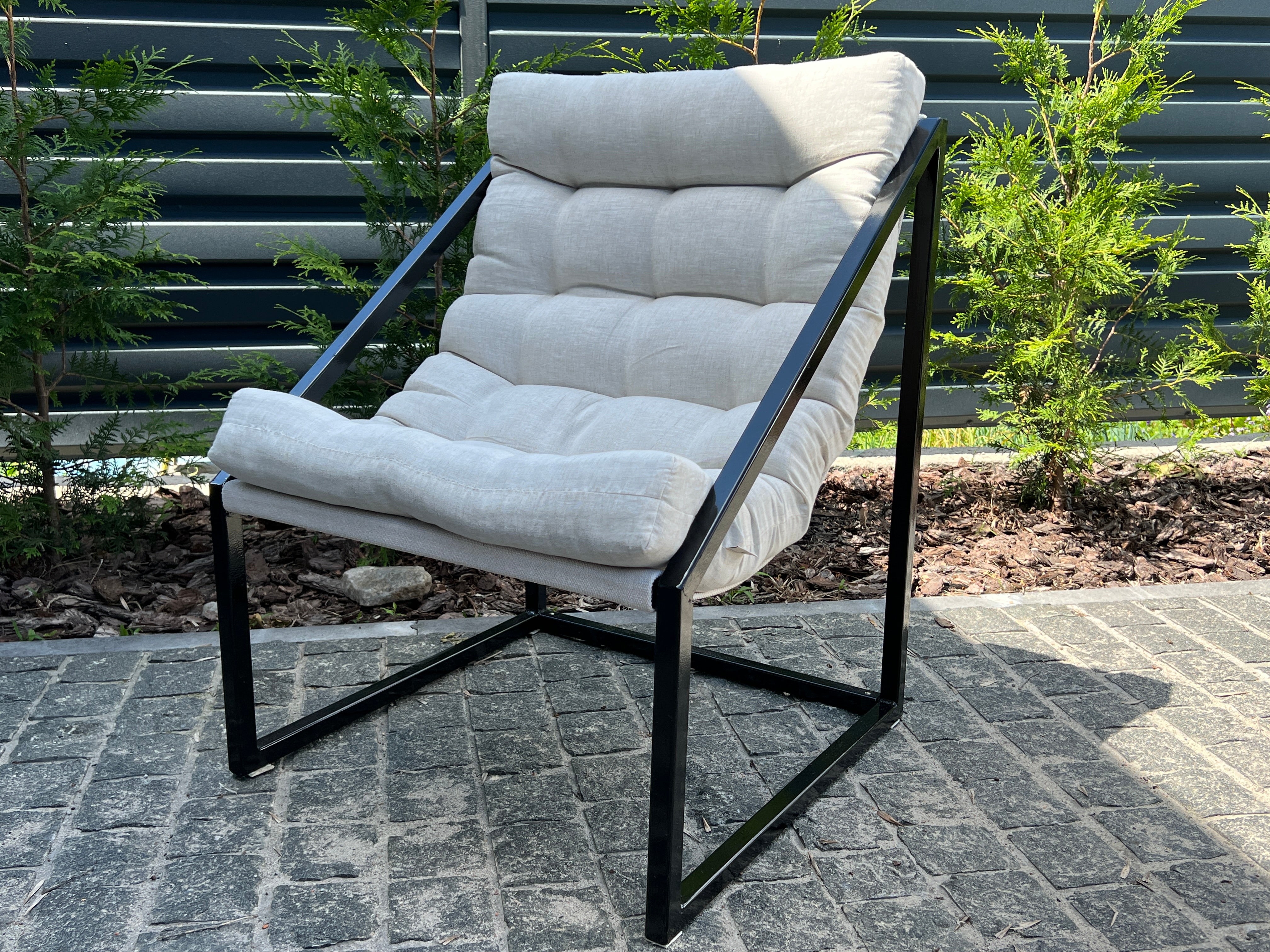 Hemp Chair Cushion with Metal Armchair Lounge Sling Chair Thick Linen Fabric Modern Minimalist Scandinavian Hand Made to order