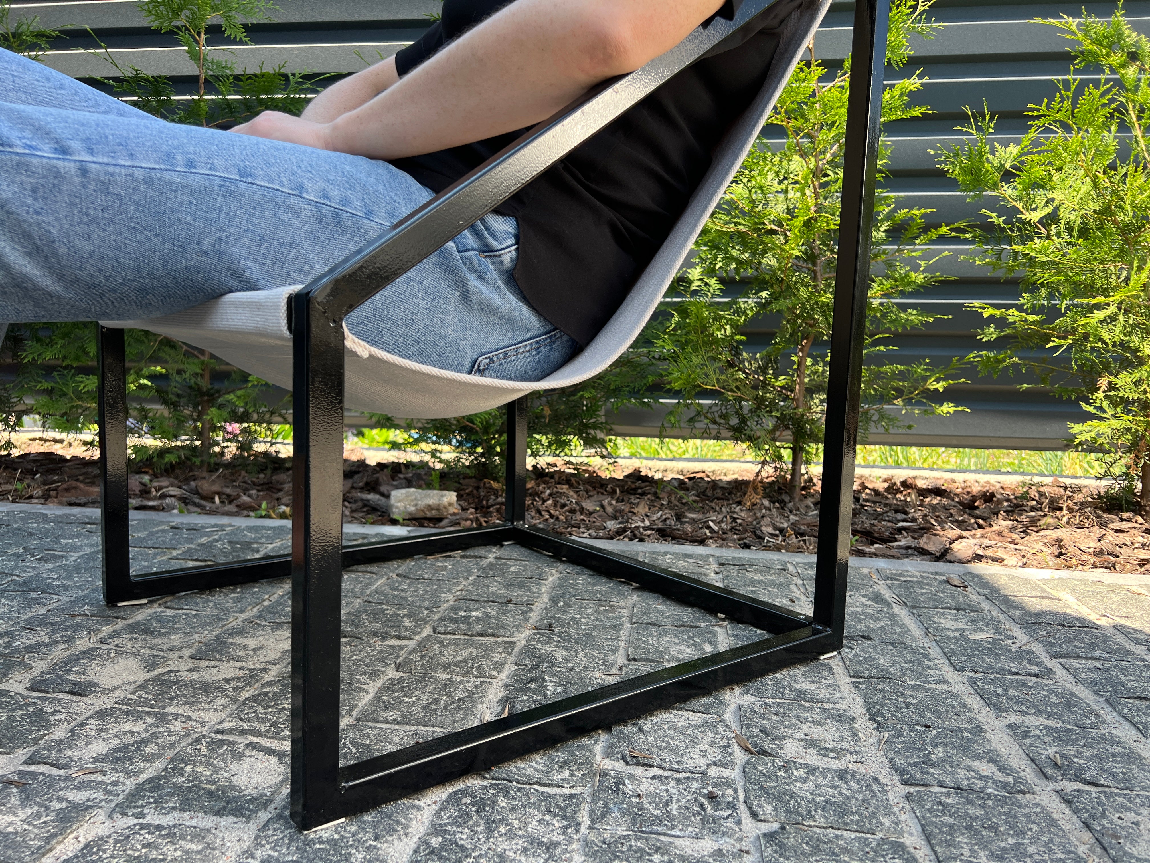 Hemp Chair Cushion with Metal Armchair Lounge Sling Chair Thick Linen Fabric Modern Minimalist Scandinavian Hand Made to order