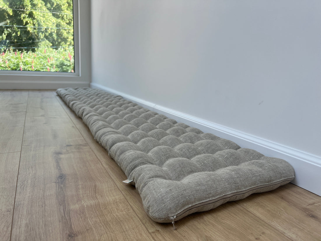 Linen 15"x75" (38x190cm) Bench Floor Cushion filled Organic Buckwheat Hulls Non-dyed Linen fabric Custom Made