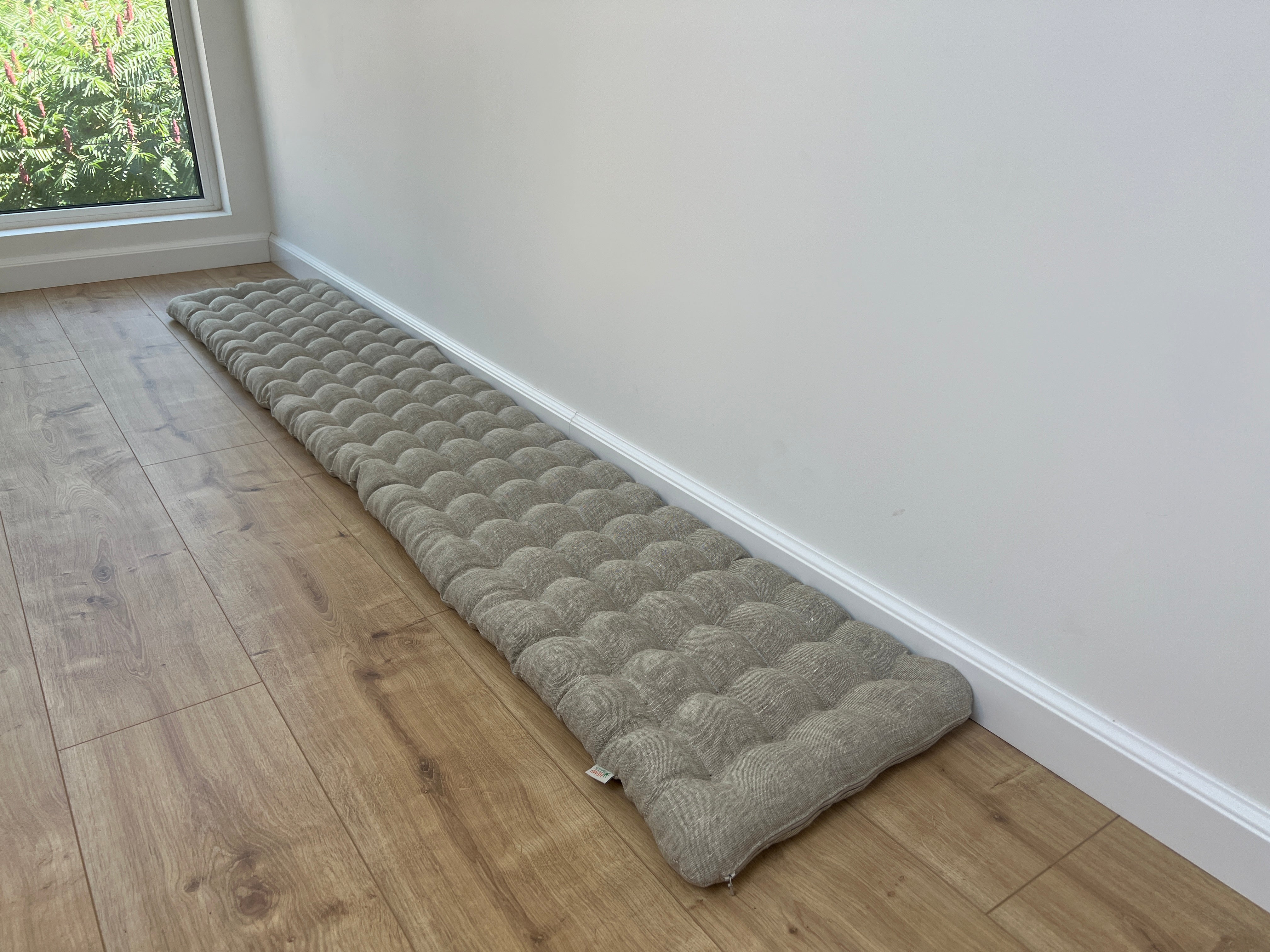Linen Bench Floor Cushion filled Organic Buckwheat Hulls Non-dyed Linen fabric Custom Made