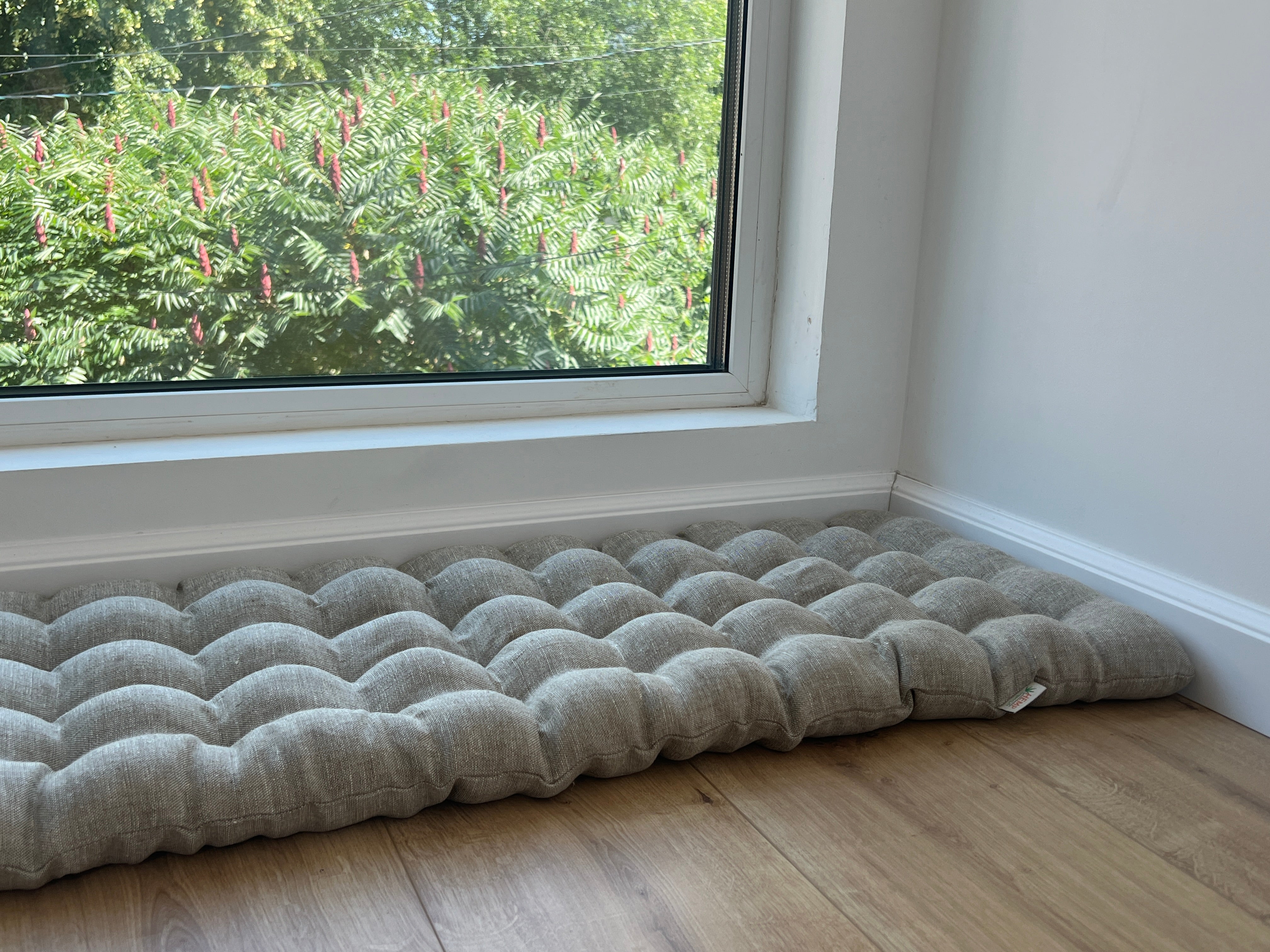 Linen Bench Floor Cushion filled Organic Buckwheat Hulls Non-dyed Linen fabric Custom Made