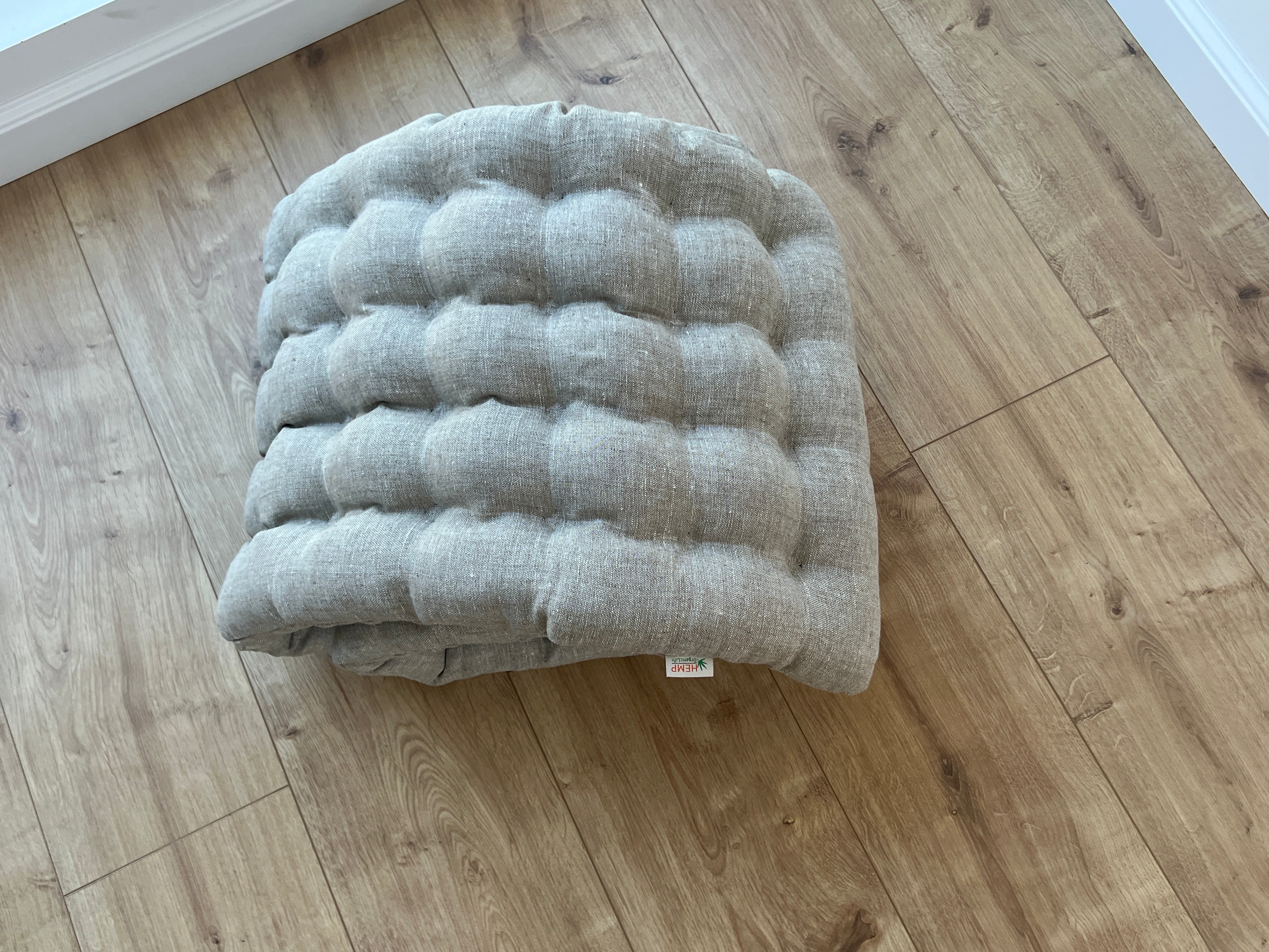 Linen Bench Floor Cushion filled Organic Buckwheat Hulls Non-dyed Linen fabric Custom Made