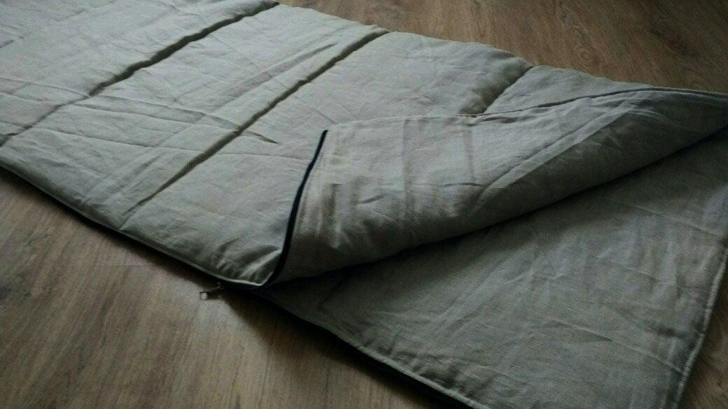 Organic HEMP Sleeping bag in linen fabric- organic hemp fiber filling + linen non-dyed fabric - blanket quilt, hand made