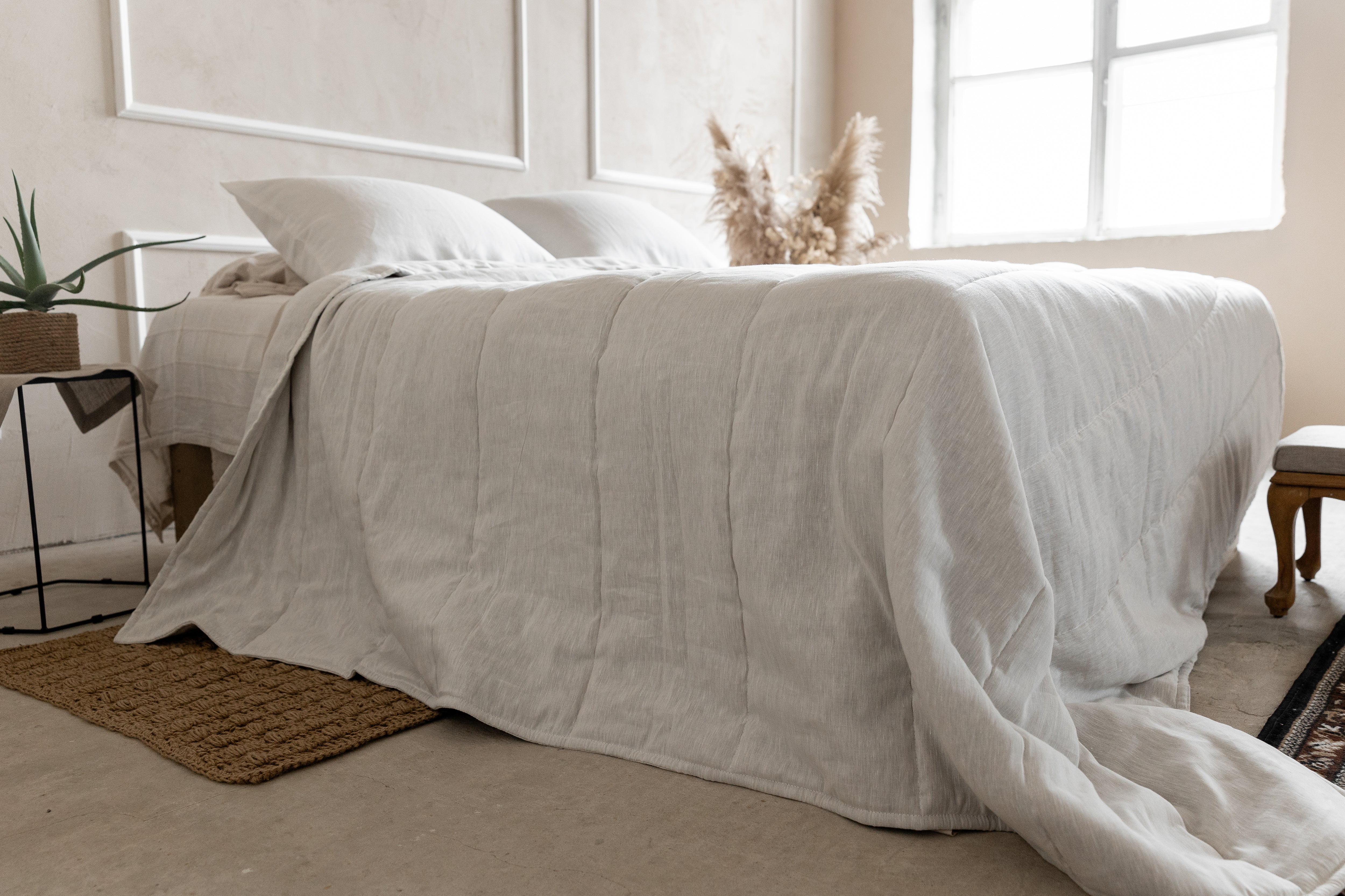 Unique Aloe Linen Hemp Blanket filled organic Hemp Fiber in aloe linen fabric Full Queen King Custom Size Hand Made off-white color