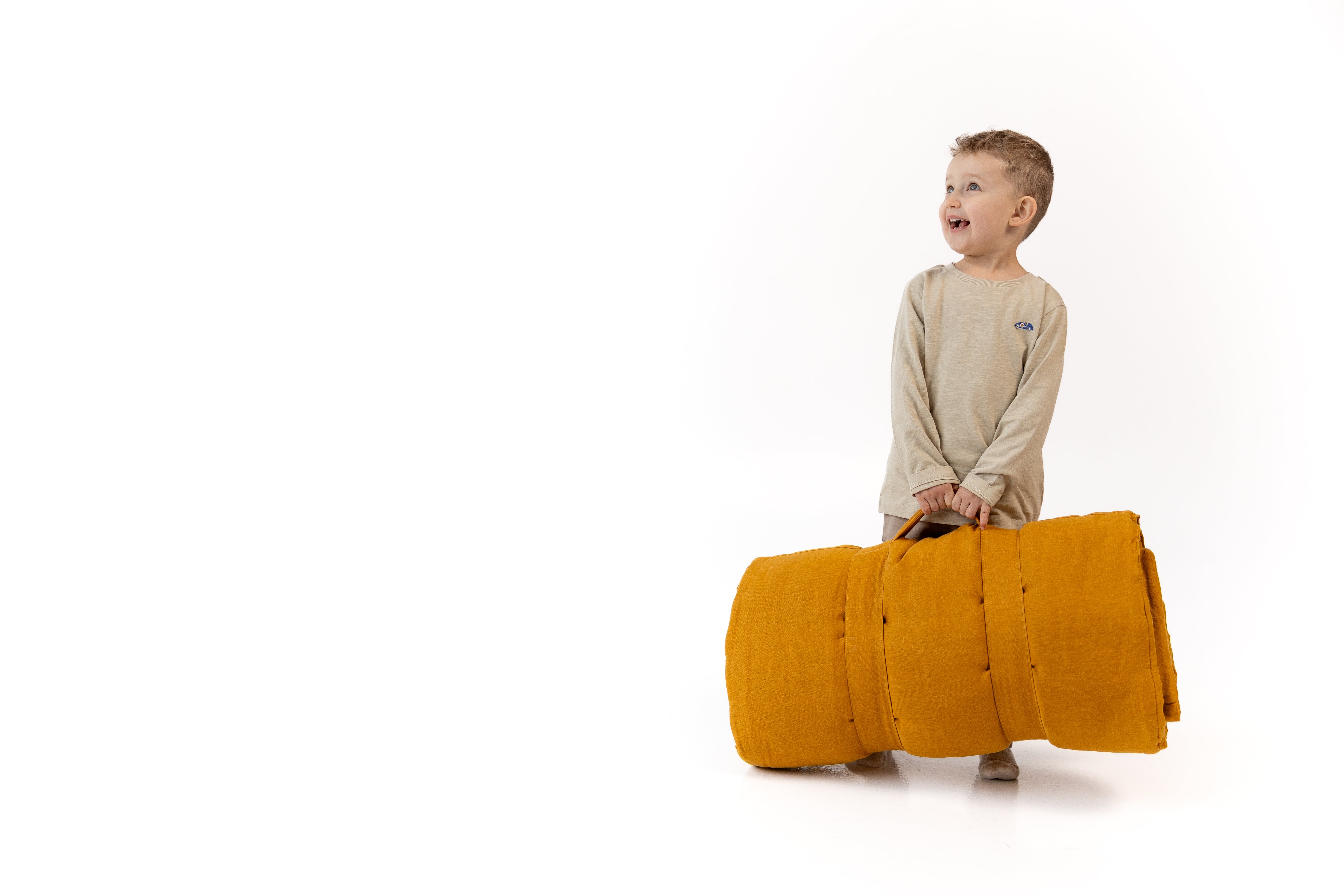 Kindergarten Hemp Linen Sleeping Bag with Pillow School Nap Mat Kids Organic Hemp Fiber Filling in mustard Linen Fabric hand made