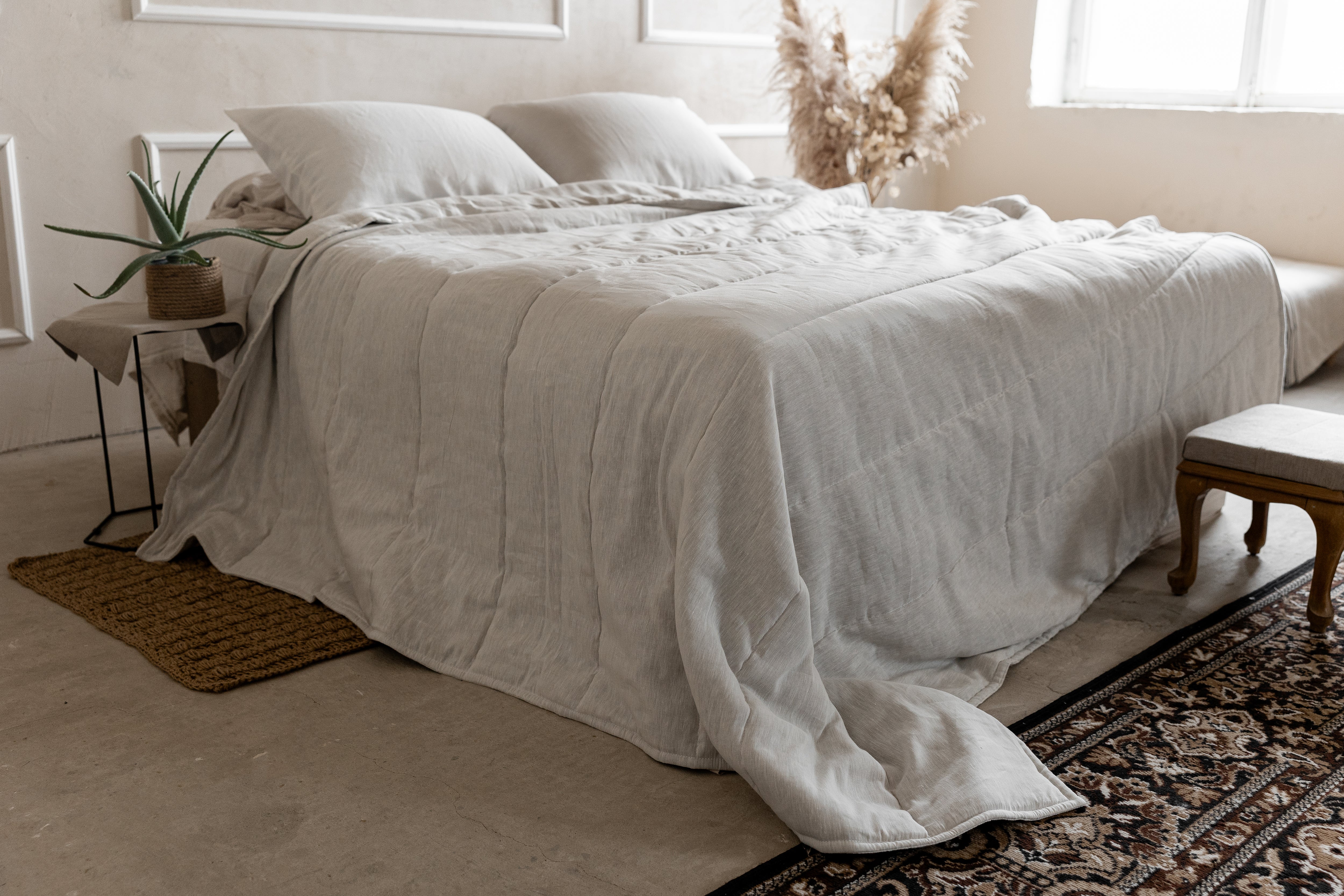 Unique Aloe Linen Hemp Blanket filled organic Hemp Fiber in aloe linen fabric Full Queen King Custom Size Hand Made off-white color