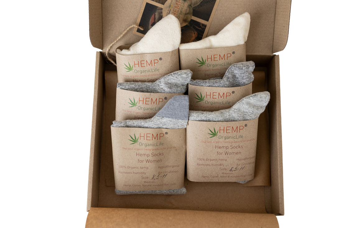 Hemp Socks Set 6+1 Pairs | Natural Eco Socks for Men & Women | Breathable Hemp Fiber | Weekly Socks Bundle + Free Pair