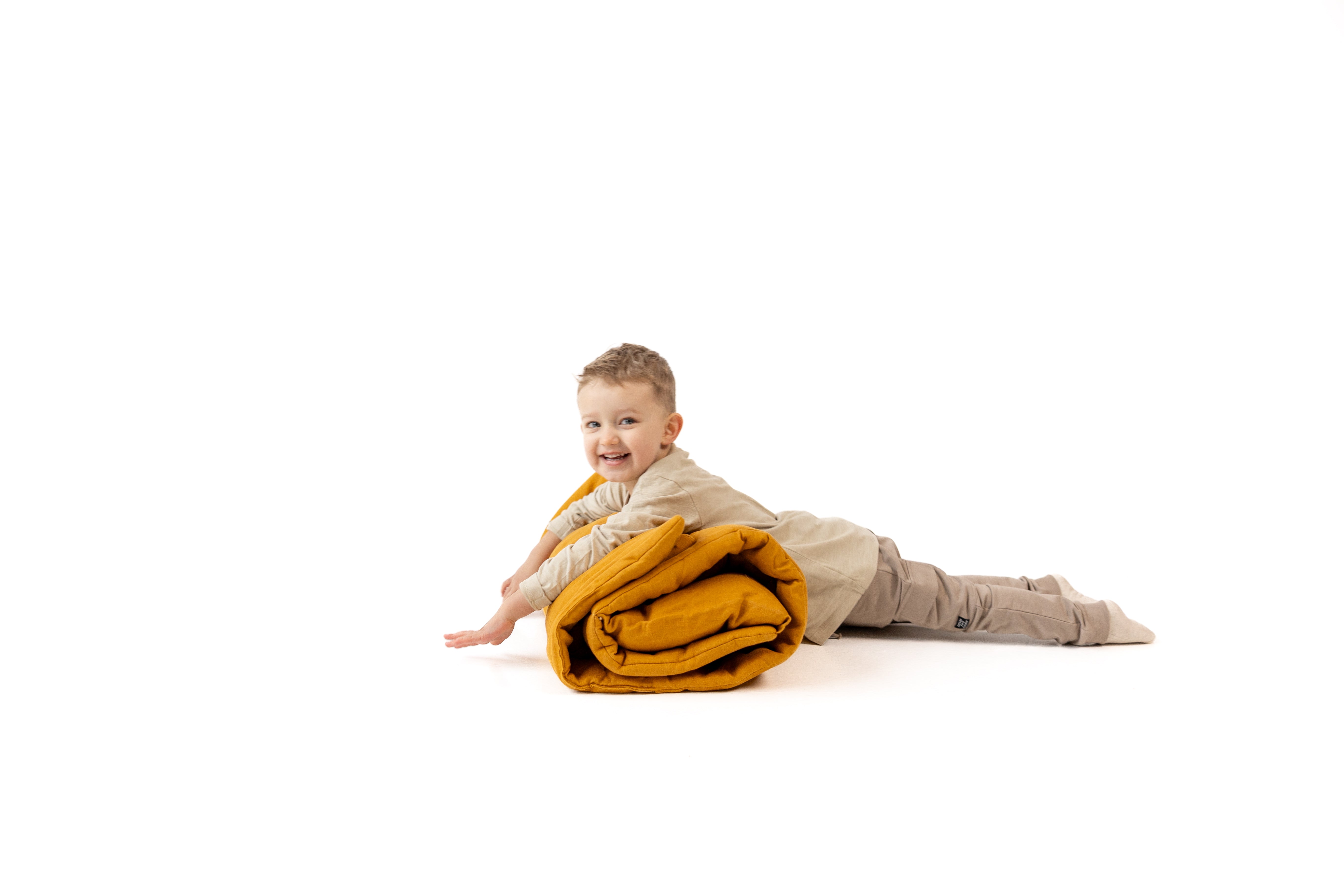 Kindergarten Hemp Linen Sleeping Bag with Pillow School Nap Mat Kids Organic Hemp Fiber Filling in mustard Linen Fabric hand made
