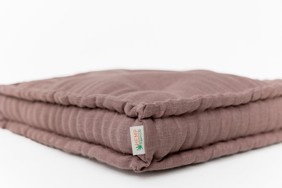 Pink Brown 16" x 16" (40x40 cm) Hemp Linen Window Mudroom Floor Bench Cushion filled organic Hemp Fiber filling in Linen Fabric