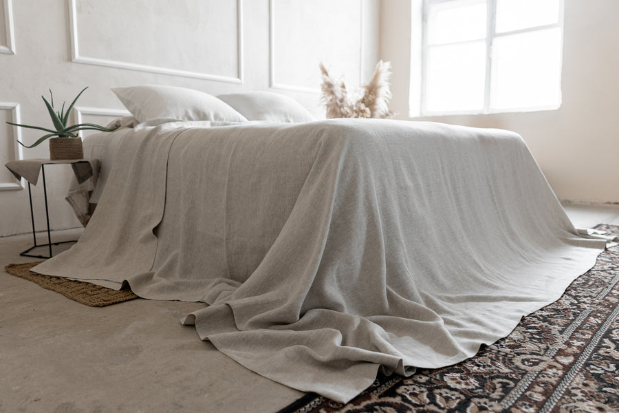 Natural Linen Bedspread, Undyed Linen Bed Couch Cover, Rustic bedding, Large bed throw, Heavy linen fabric, Full Queen King Coverlet Quilt
