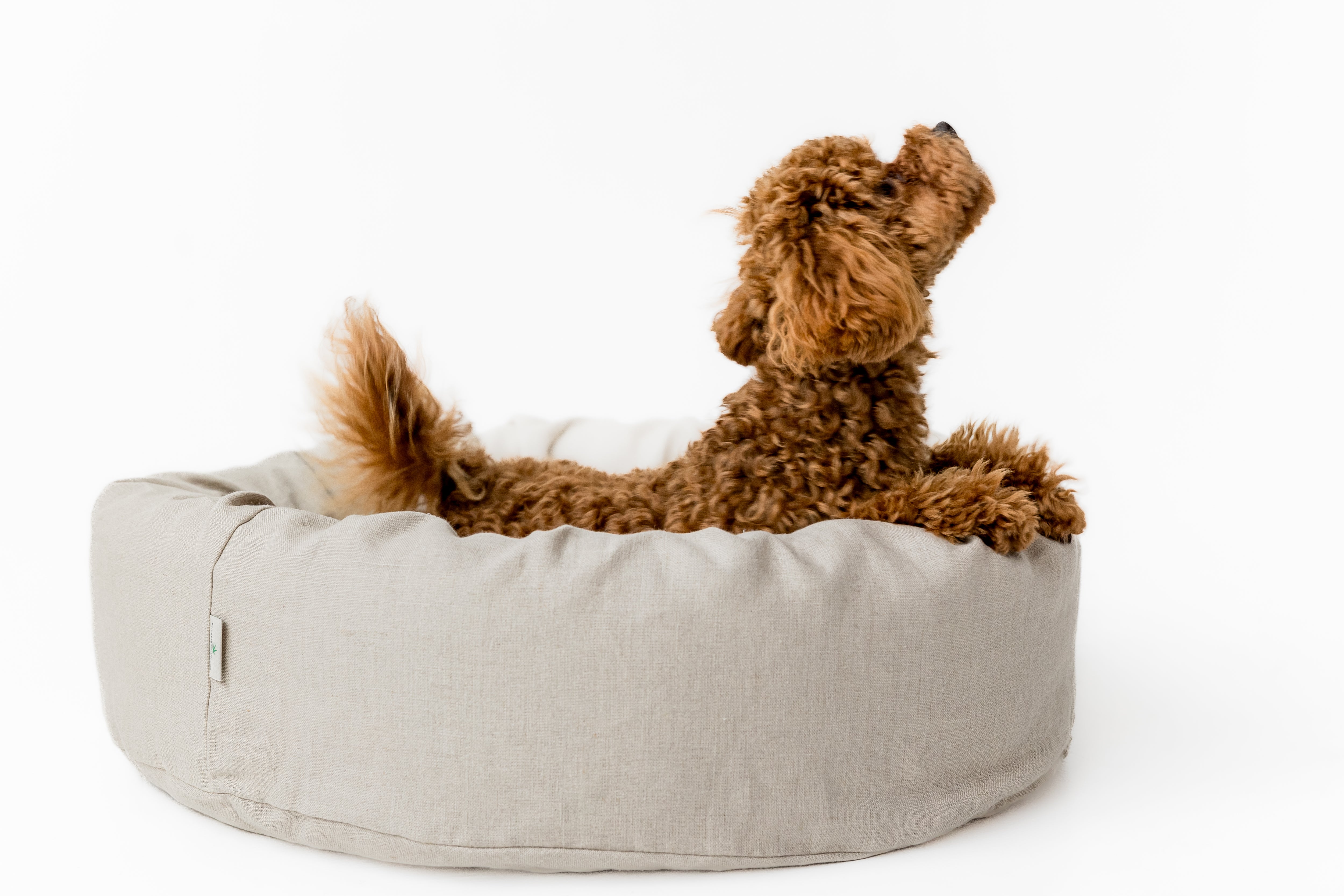 Unique Round Hemp Linen Pet Bed Cot with Removable Washable Natural light yellow Linen Cover Filled Organic Hemp Fiber eco-friendly Gift