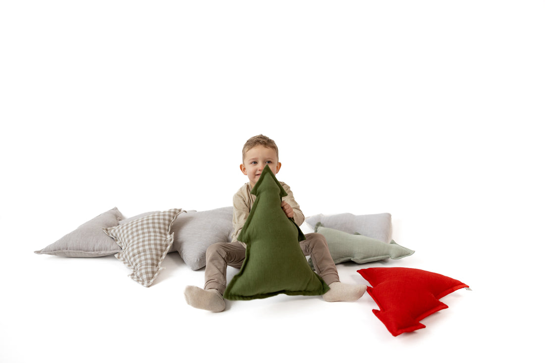 Hemp Linen Pillow Christmas Tree filled HEMP Fiber filler in Linen fabric Custom size / Color Carpet Activity Tummy time pillow