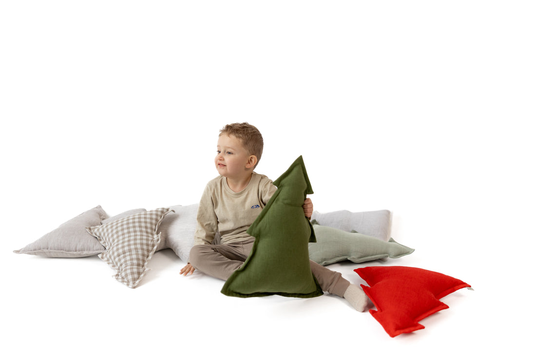 Hemp Linen Pillow Christmas Tree filled HEMP Fiber filler in Linen fabric Custom size / Color Carpet Activity Tummy time pillow
