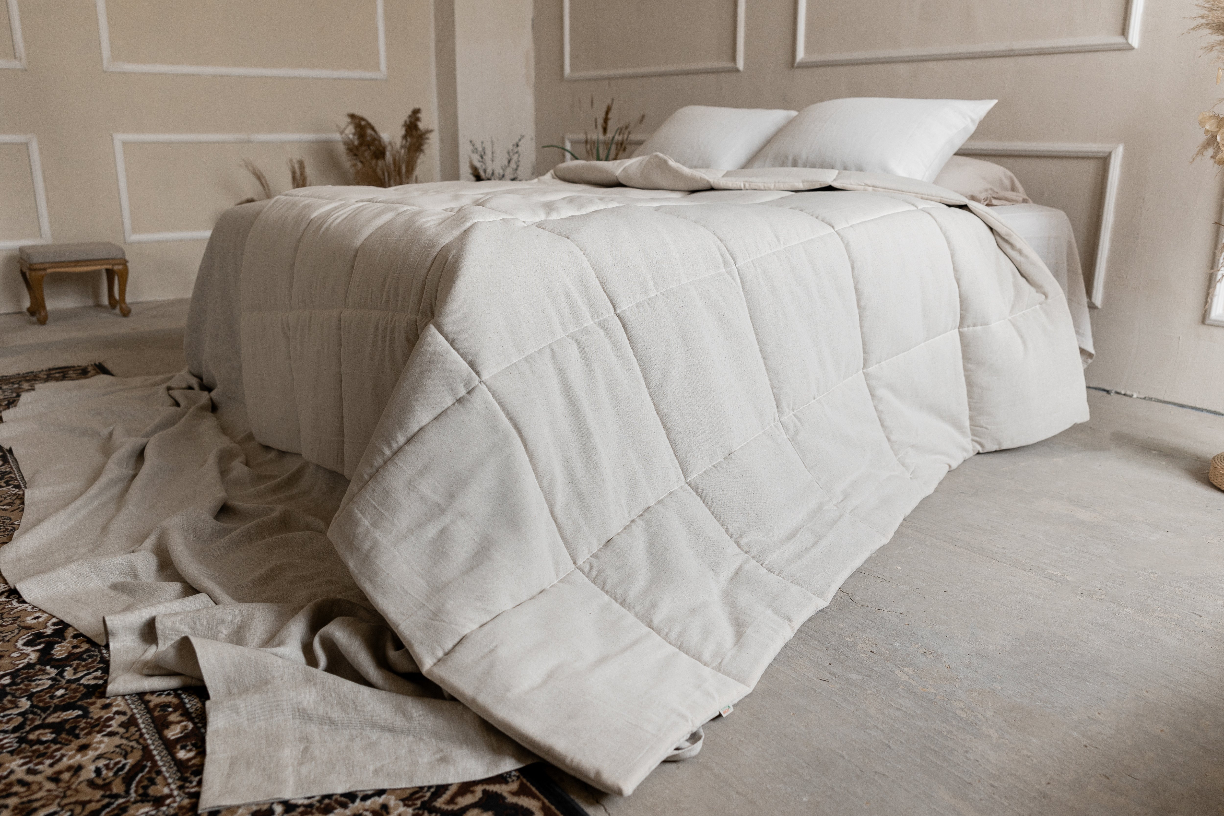 Natural HEMP Duvet Insert Comforter 400 gr.m2 Cotton non-dyed fabric filled organic Hemp fiber filler Full Queen King Custom size Blanket