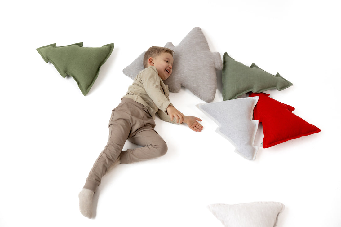 Hemp Linen Pillow Christmas Tree filled HEMP Fiber filler in Linen fabric Custom size / Color Carpet Activity Tummy time pillow