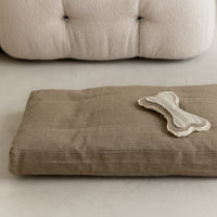 Natural Hemp Linen Pet Mat Pad Cushion with Removable dark grey Linen Cover organic hemp fiber filler in thick rustic non-dyed linen fabric