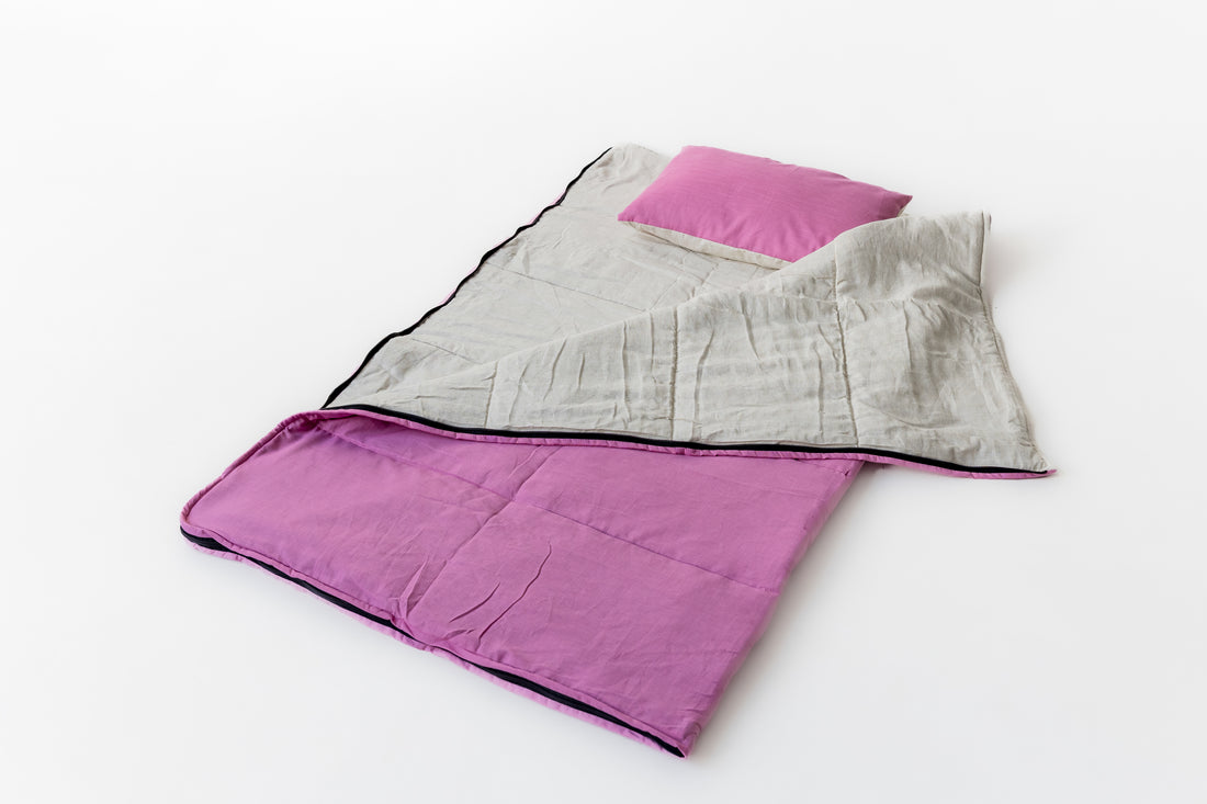 Kids HEMP Linen Sleeping Bag with Pillow School Nap Mat Kids organic Hemp Fiber Filling in Hemp & Linen Fabric Blanket Hand Made