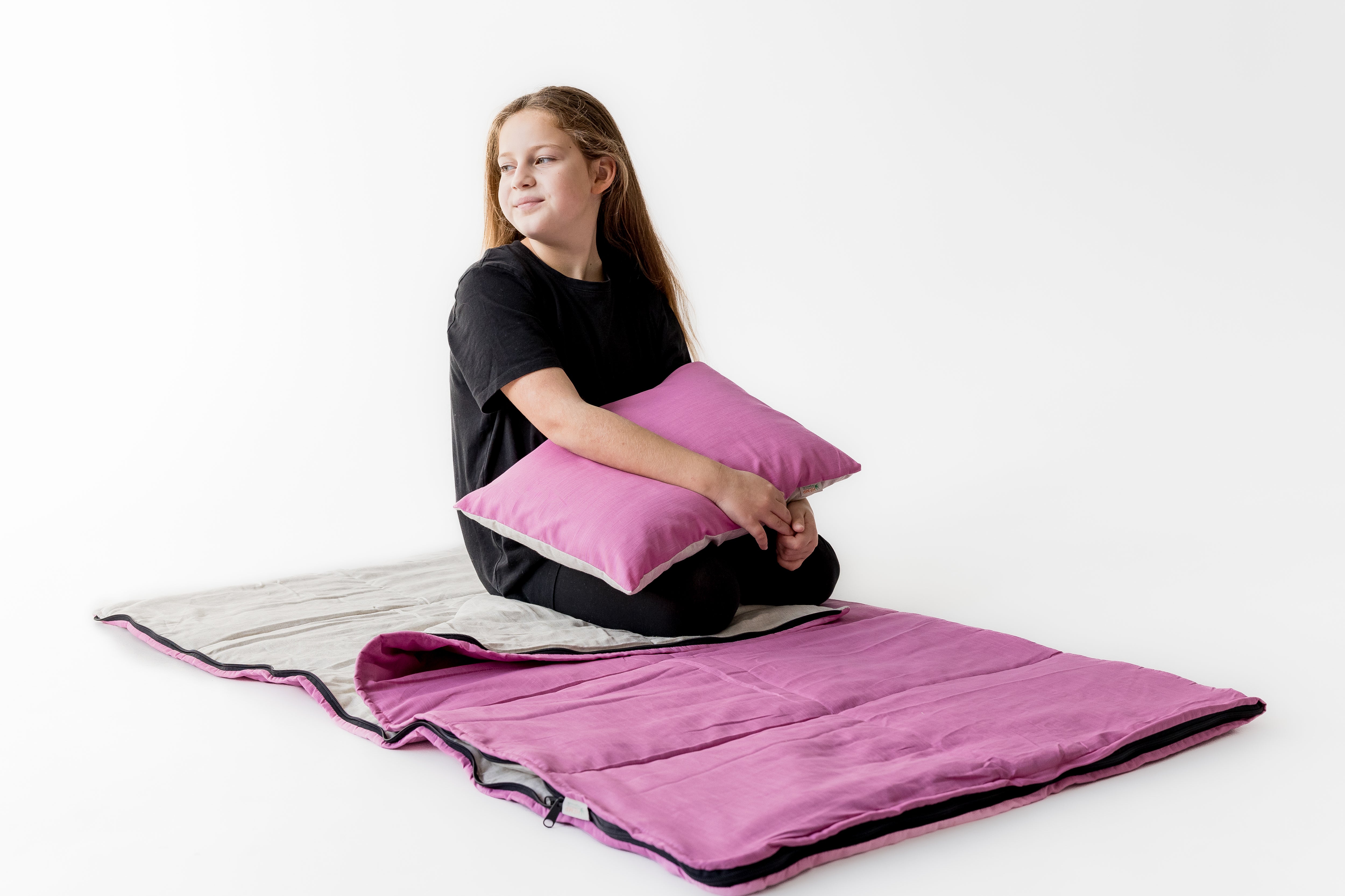 Kids HEMP Linen Sleeping Bag with Pillow School Nap Mat Kids organic Hemp Fiber Filling in Hemp & Linen Fabric Blanket Hand Made