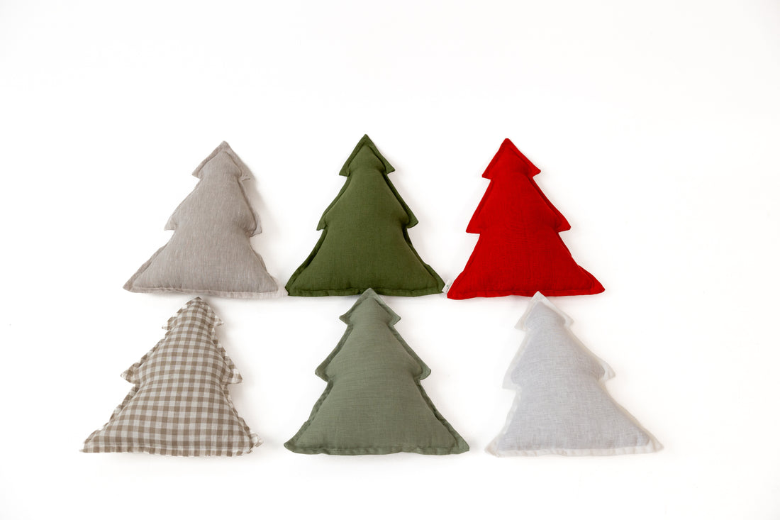 Hemp Linen Pillow Christmas Tree filled HEMP Fiber filler in Linen fabric Custom size / Color Carpet Activity Tummy time pillow