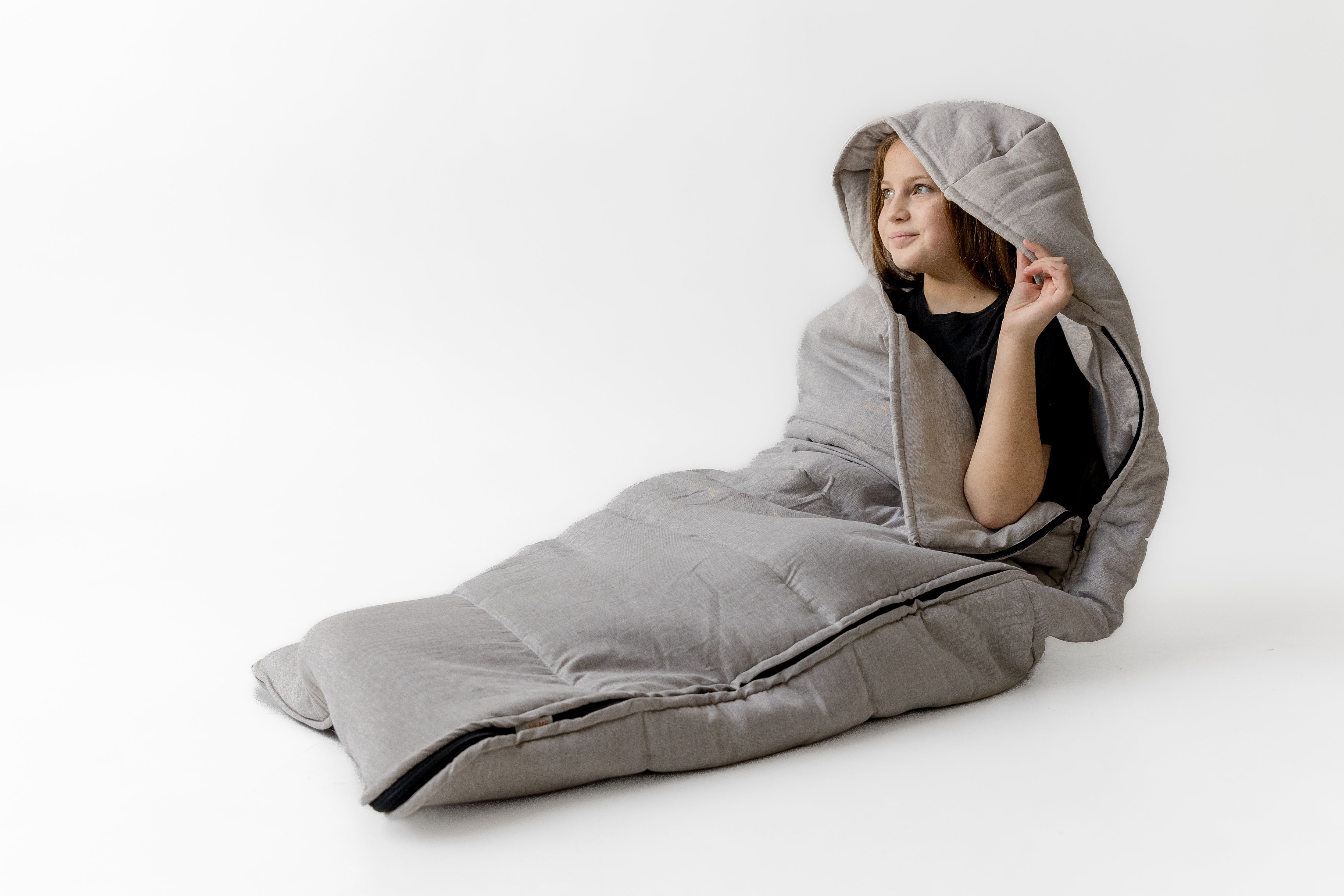 Natural Kids HEMP Linen Sleeping Bag with Hood School Nap mat for Kids, camping van sleeping bag organic hemp fiber filling