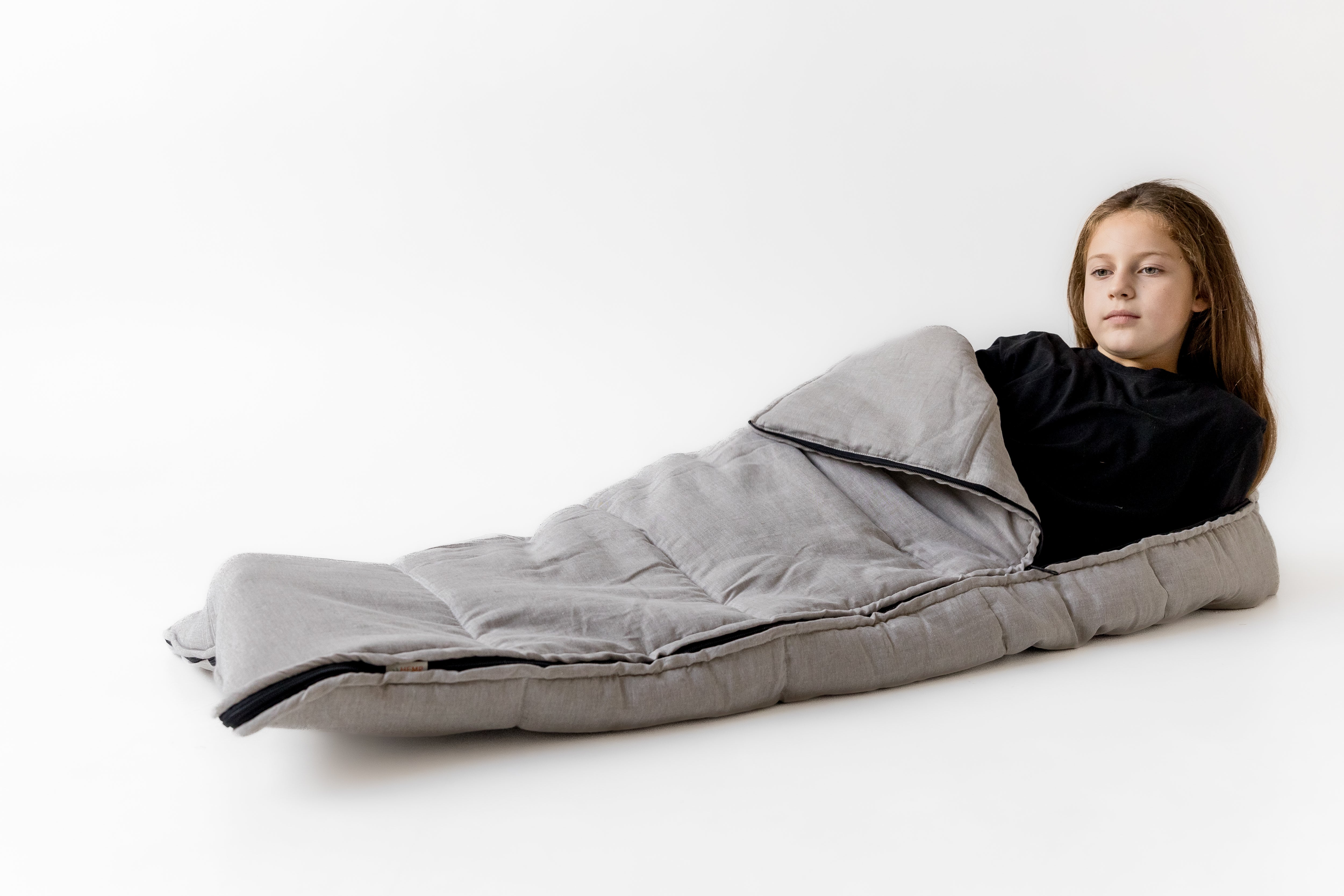 Natural Kids HEMP Linen Sleeping Bag with Hood School Nap mat for Kids, camping van sleeping bag organic hemp fiber filling