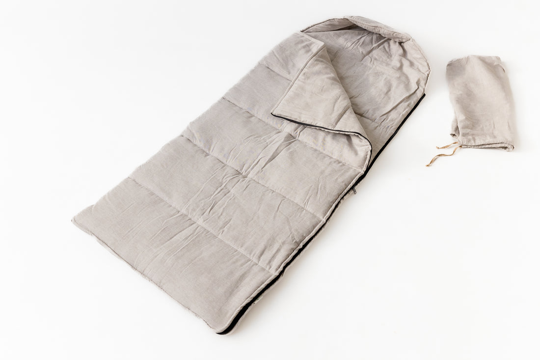 Natural Kids HEMP Linen Sleeping Bag with Hood School Nap mat for Kids, camping van sleeping bag organic hemp fiber filling