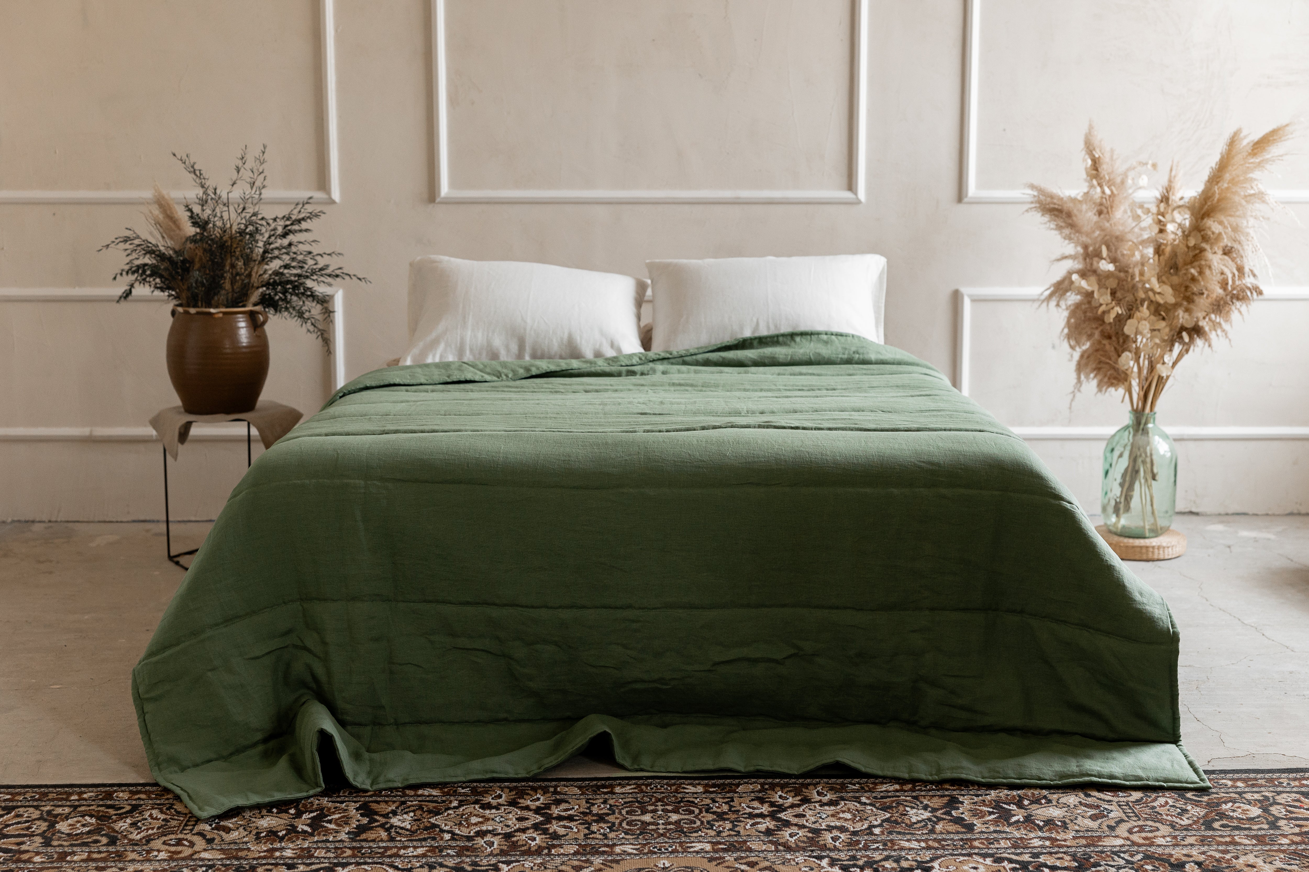 Natural Hemp Linen Blanket "light olive" quilt - linen fabric filled organic Hemp fiber - Full Twin Queen King Custom size