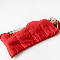 Red Kids natural HEMP Linen Sleeping Bag with Hood School Nap mat for Kids, camping van sleeping bag organic hemp fiber filling