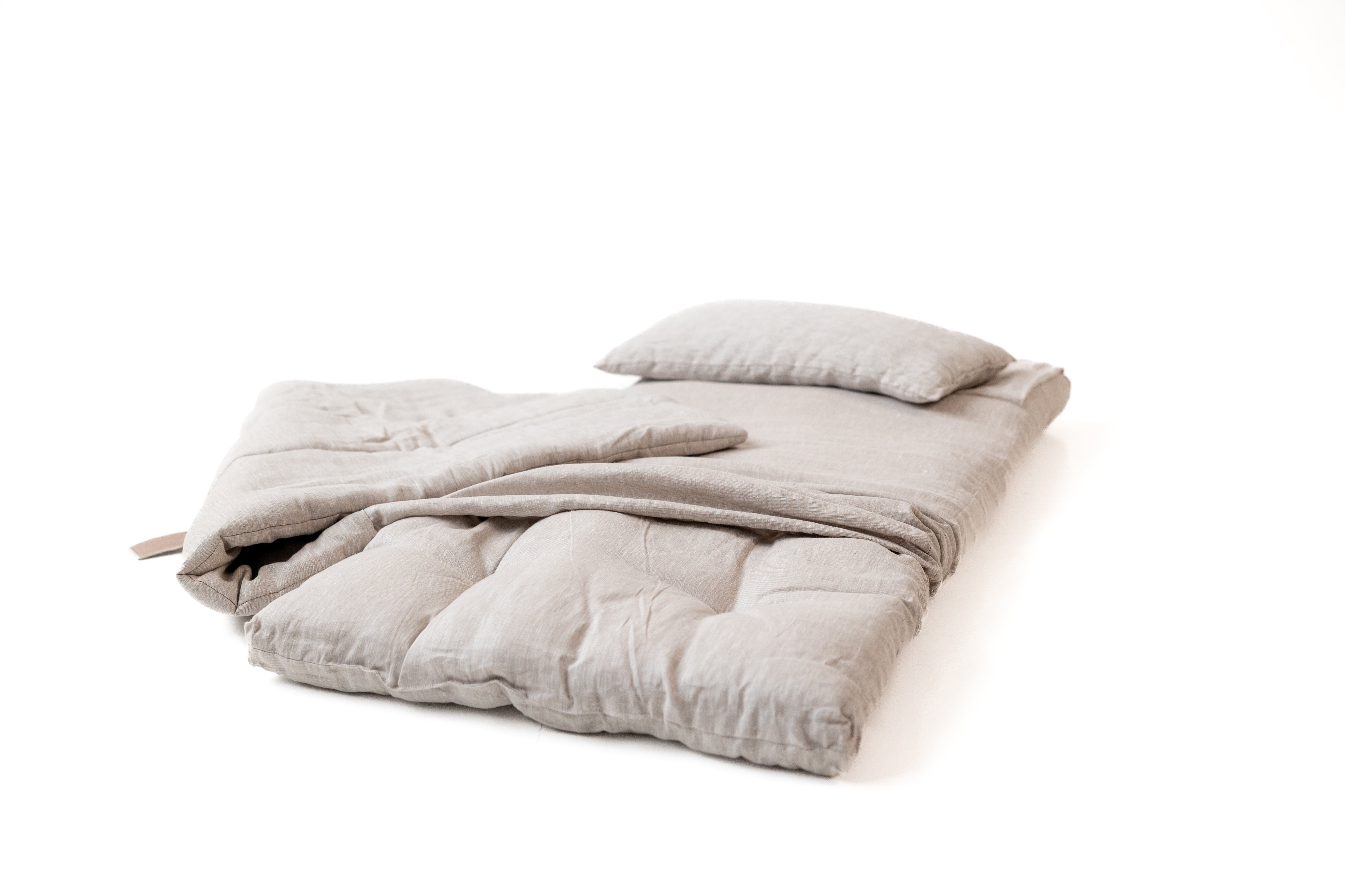 25"Wx52"L(64x132cm) Kids Hemp Linen Sleeping Bag with Mat, Pillow & Removable Cover/Kindergarten Nap/Preschool/Hemp Fiber Filling in Linen