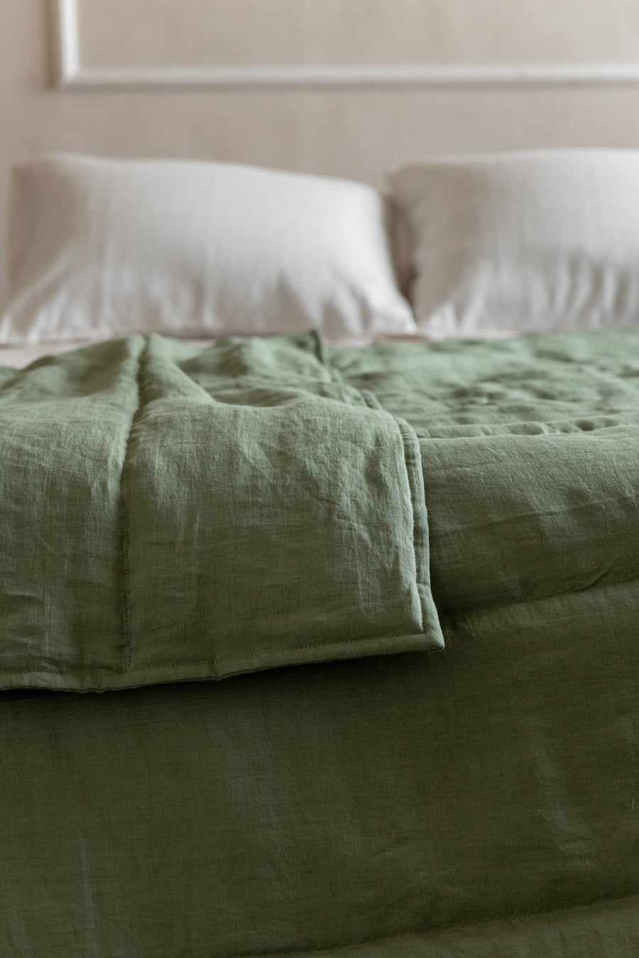 Natural Hemp Linen Blanket "light olive" quilt - linen fabric filled organic Hemp fiber - Full Twin Queen King Custom size