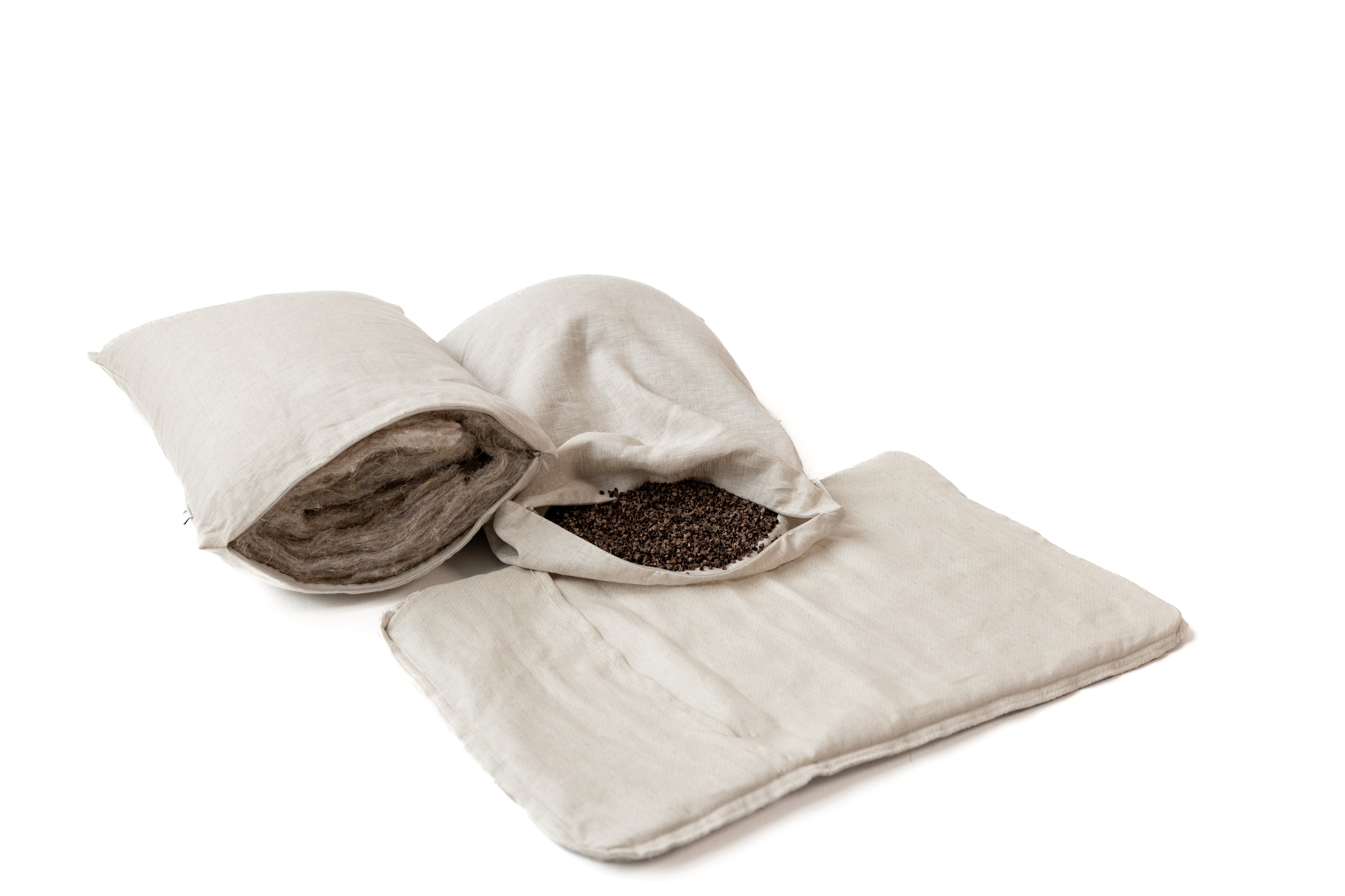 One Cover + Two Pillows Hemp quilted cover with Hemp filled pillow & Buckwheat hulls pillow Natural Choice for Conscious Sleep