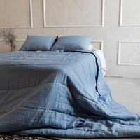 Natural Hemp Linen Blanket "Deep Water" quilt in stripe - Linen fabric filled organic Hemp fiber - Full Twin Queen King Custom Size