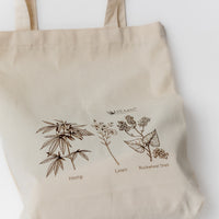 Tote Bag Canvas Bag "Hemp Organic Life" Natural Shopping Bag with print of plants Hemp Linen Buckwheat Hulls Shoulder Bags