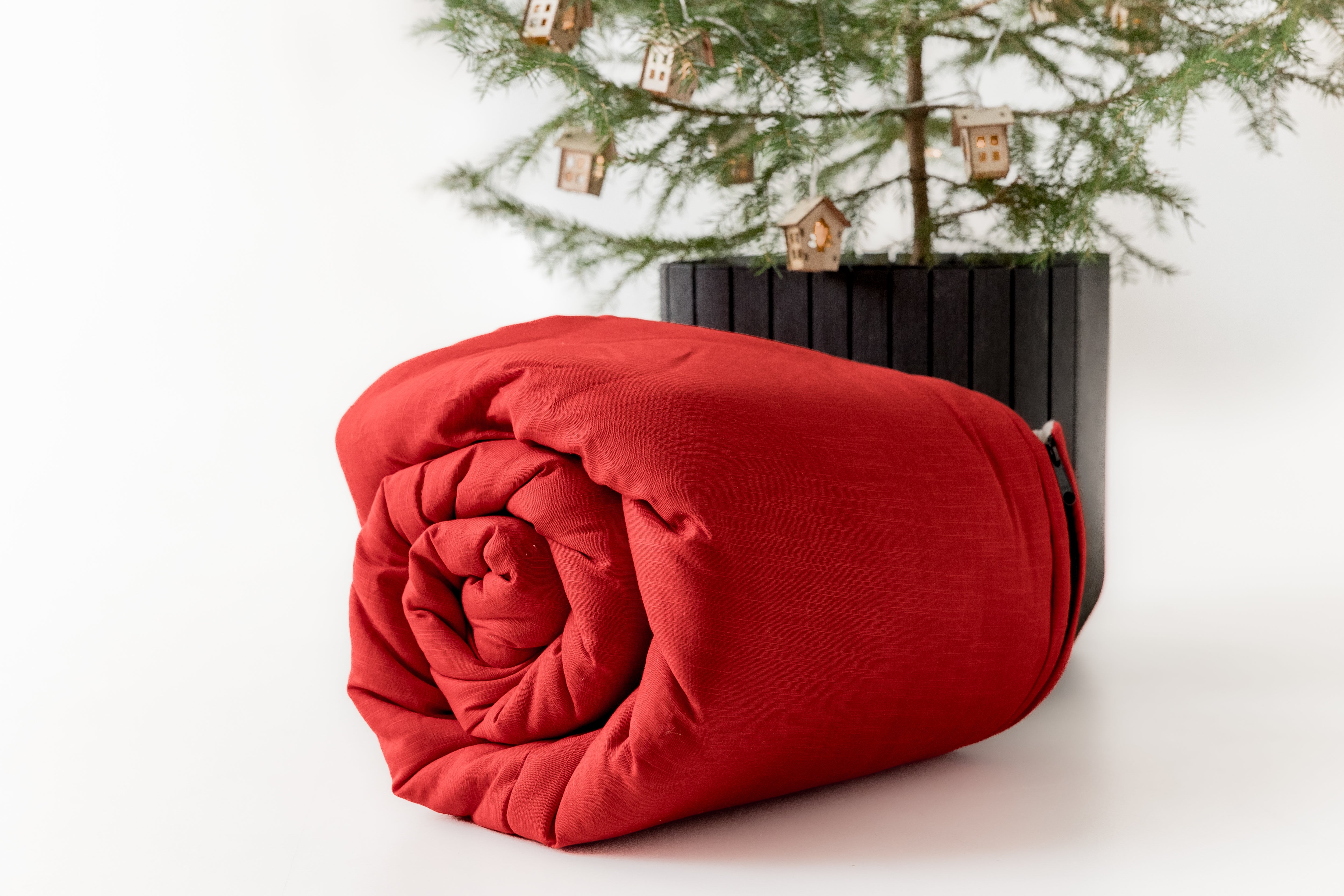 Red Kids natural HEMP Linen Sleeping Bag with Hood School Nap mat for Kids, camping van sleeping bag organic hemp fiber filling