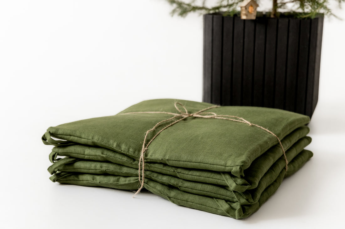 Set of 4 Natural Hemp Linen Seat Cushions for chair with Ties filled organic hemp fiber in Linen fabric Pillow Seat